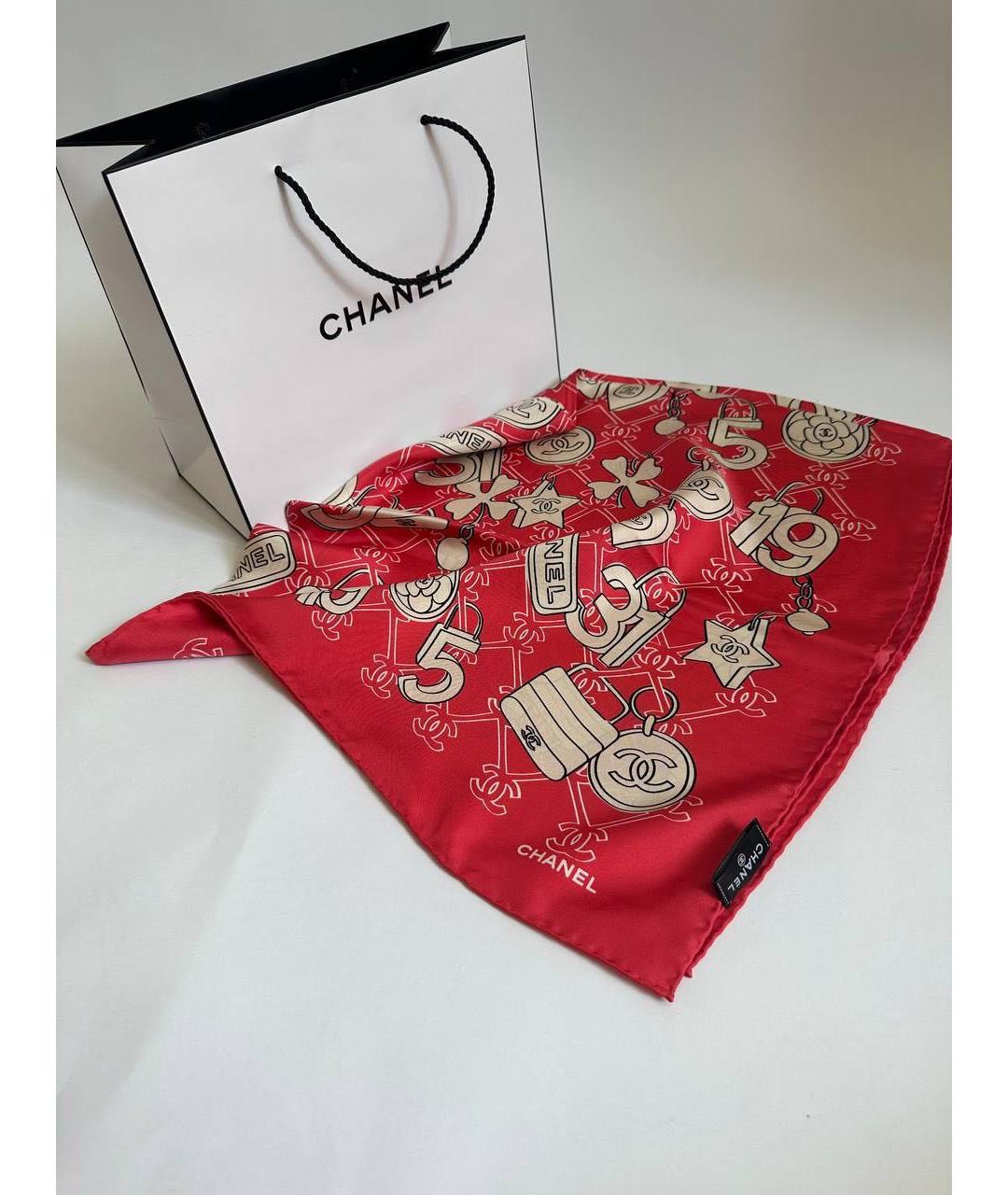 CHANEL Красный шелковый платок, фото 5
