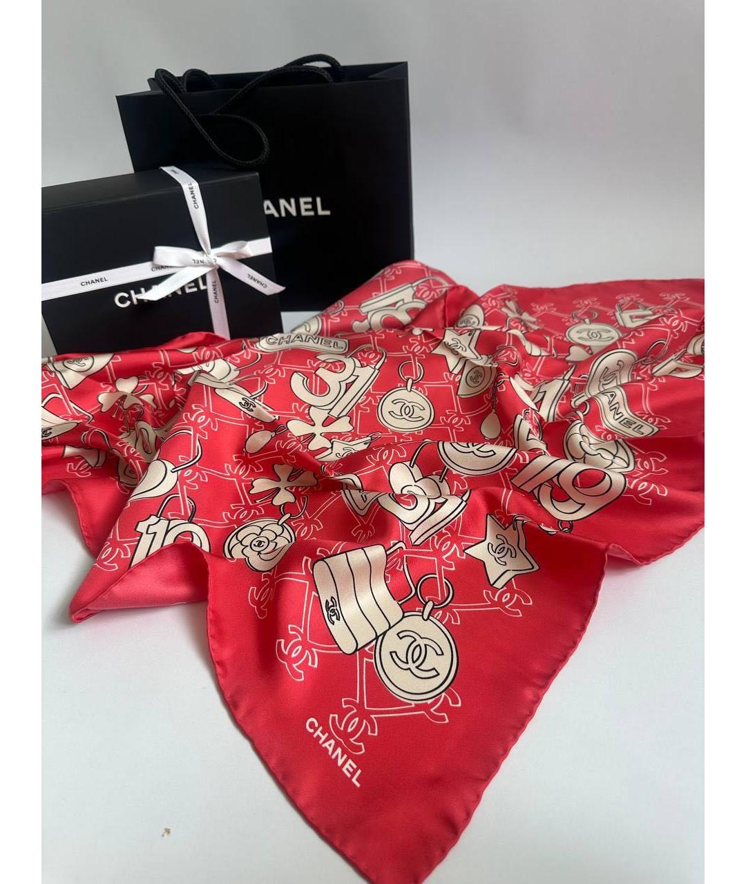 CHANEL Красный шелковый платок, фото 7