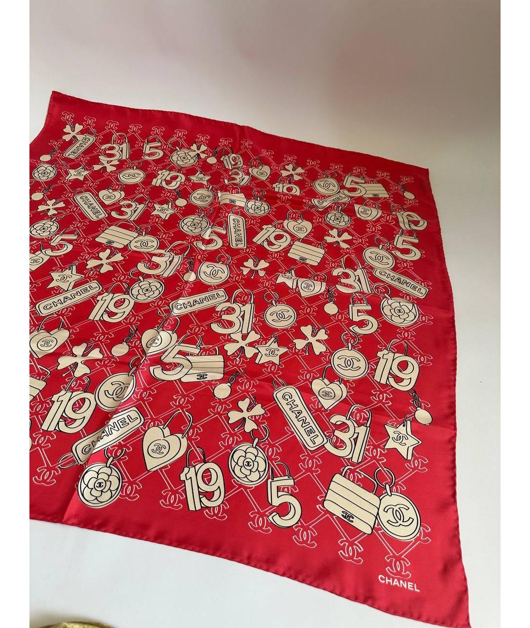 CHANEL Красный шелковый платок, фото 4