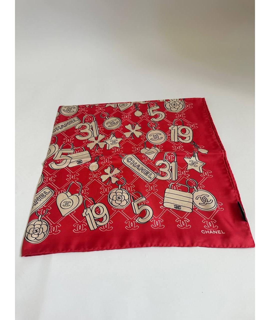 CHANEL Красный шелковый платок, фото 8
