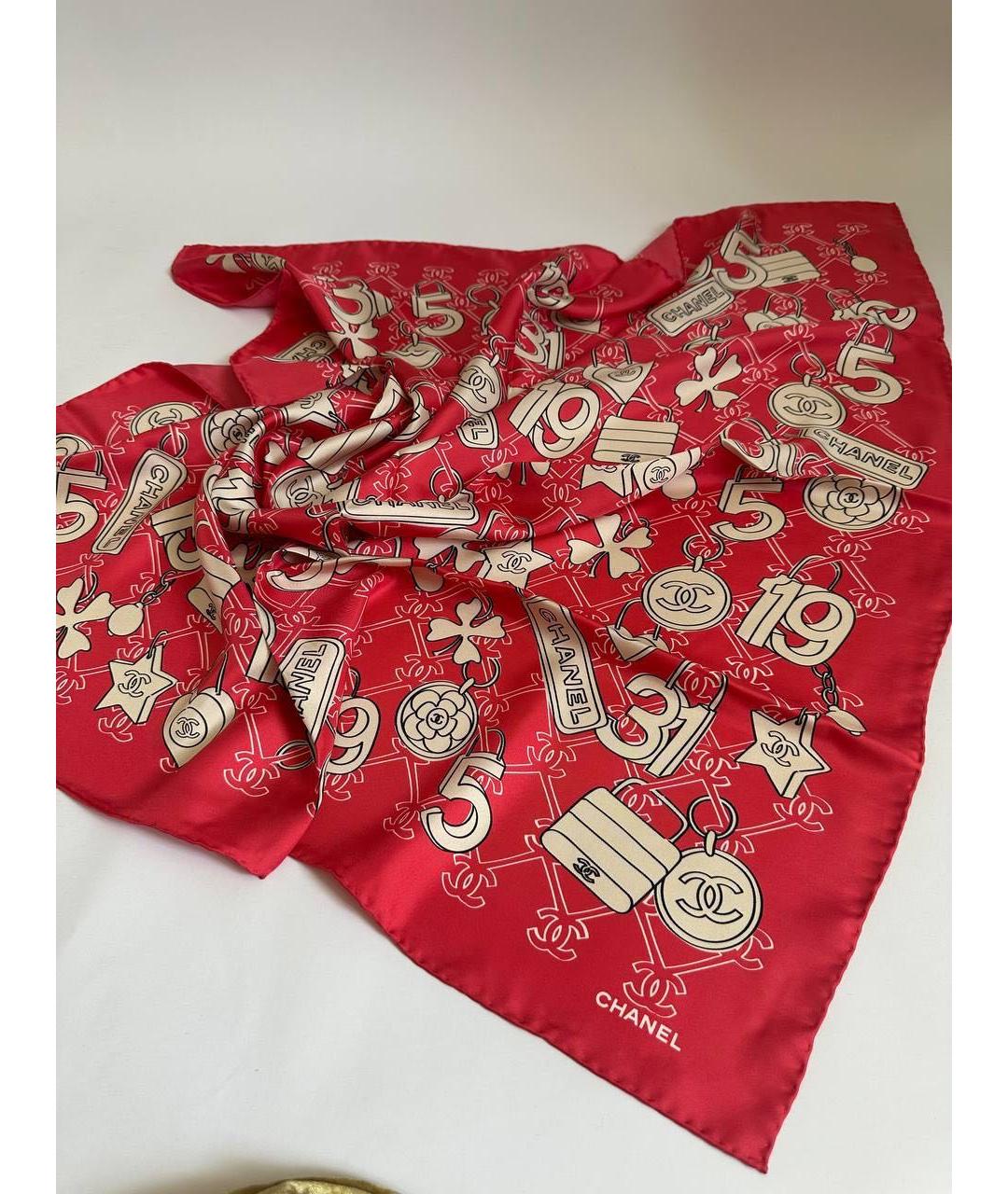 CHANEL Красный шелковый платок, фото 6