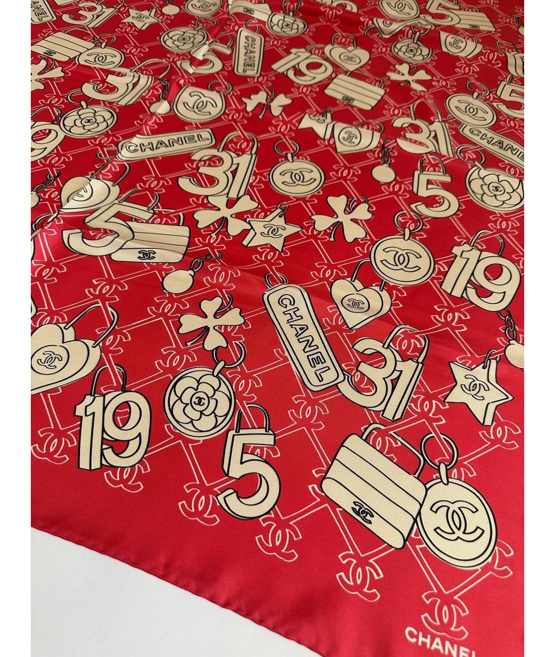 CHANEL Красный шелковый платок, фото 2