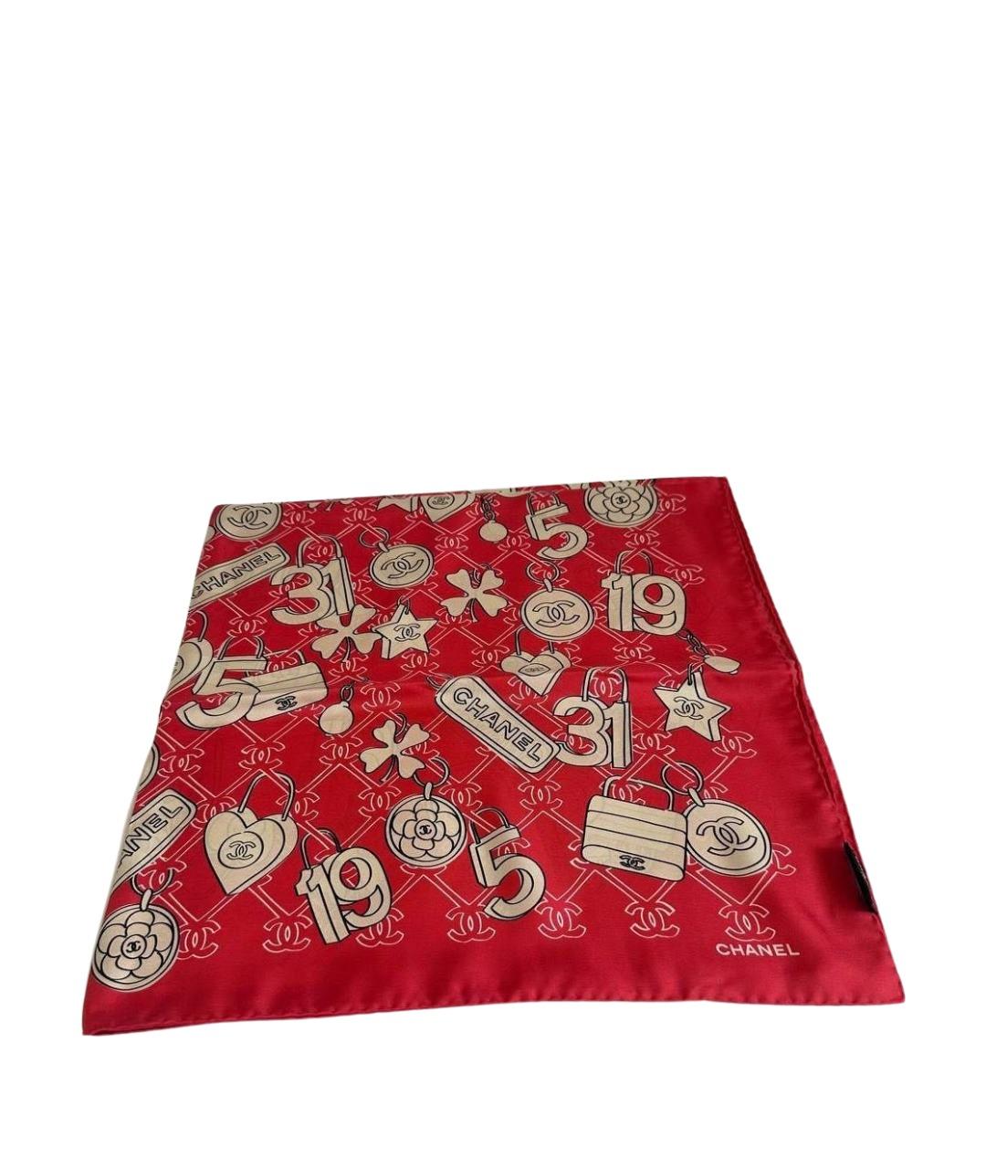 CHANEL Красный шелковый платок, фото 1