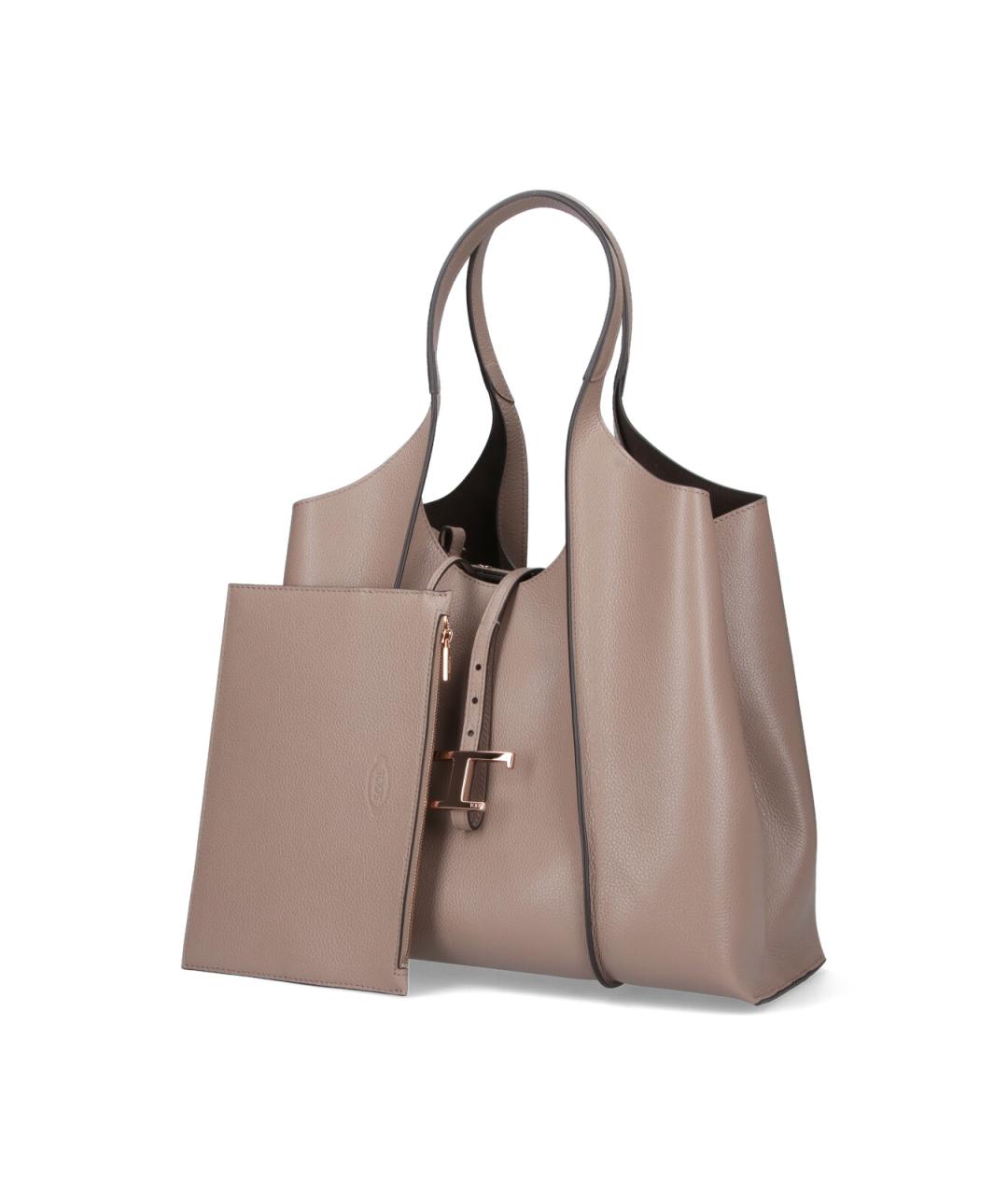 TOD'S Бежевая кожаная сумка тоут, фото 3