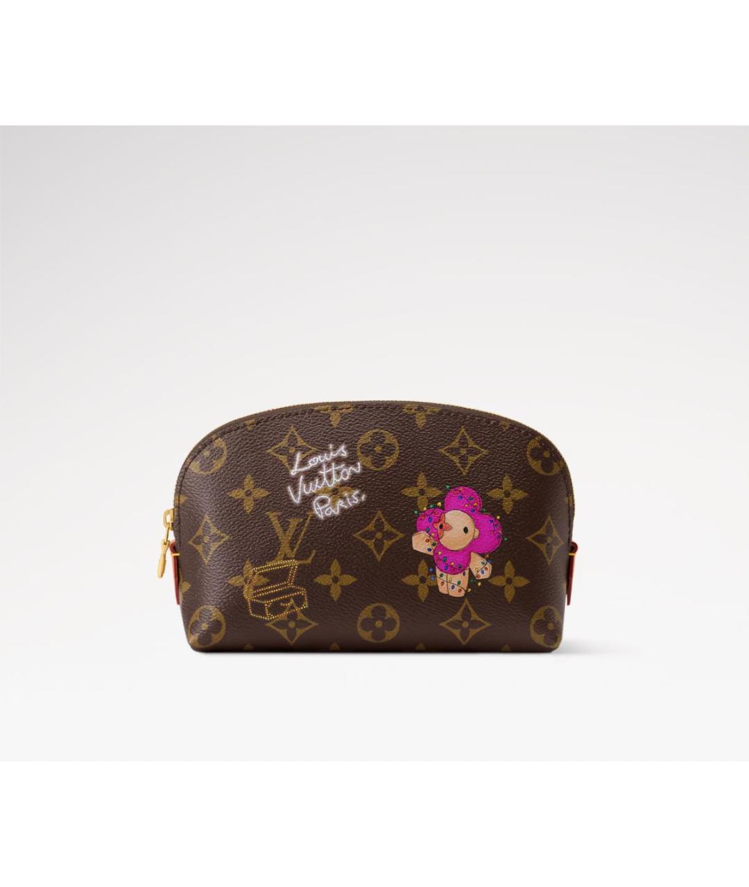 LOUIS VUITTON Коричневая кожаная косметичка, фото 4