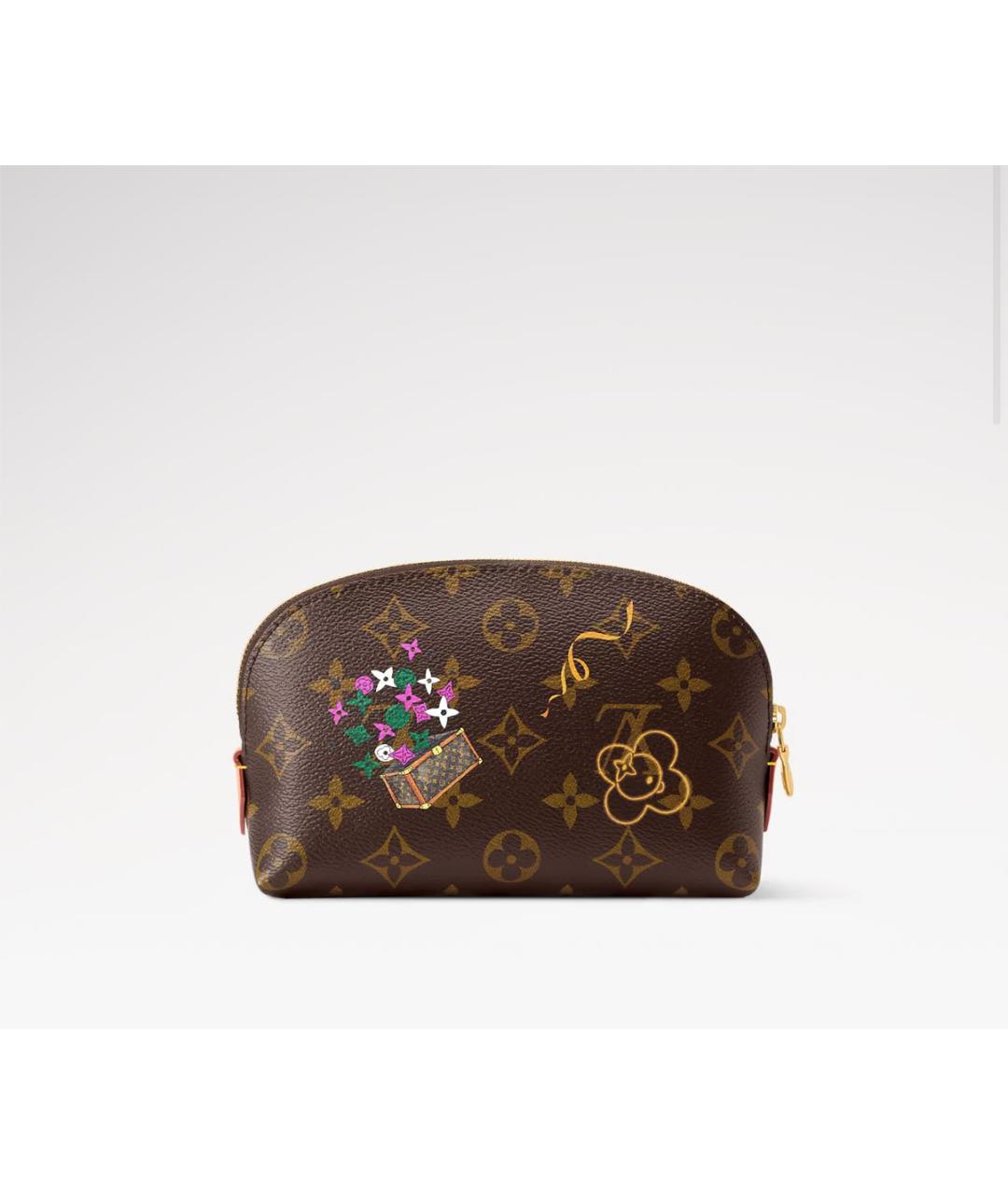 LOUIS VUITTON Коричневая кожаная косметичка, фото 3