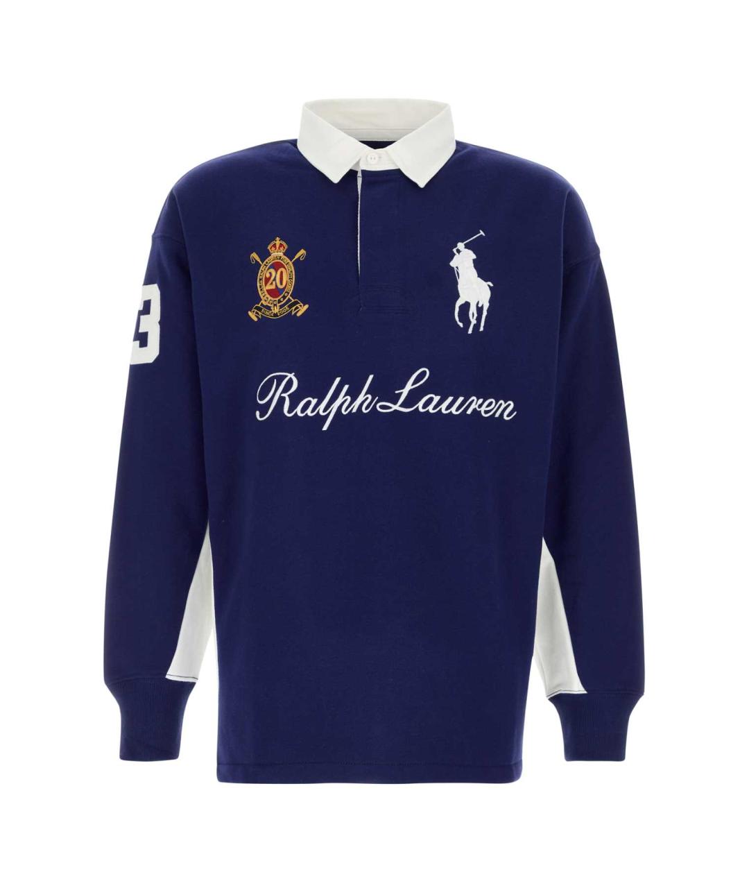 POLO RALPH LAUREN Синее хлопко-полиэстеровое поло с коротким рукавом, фото 1