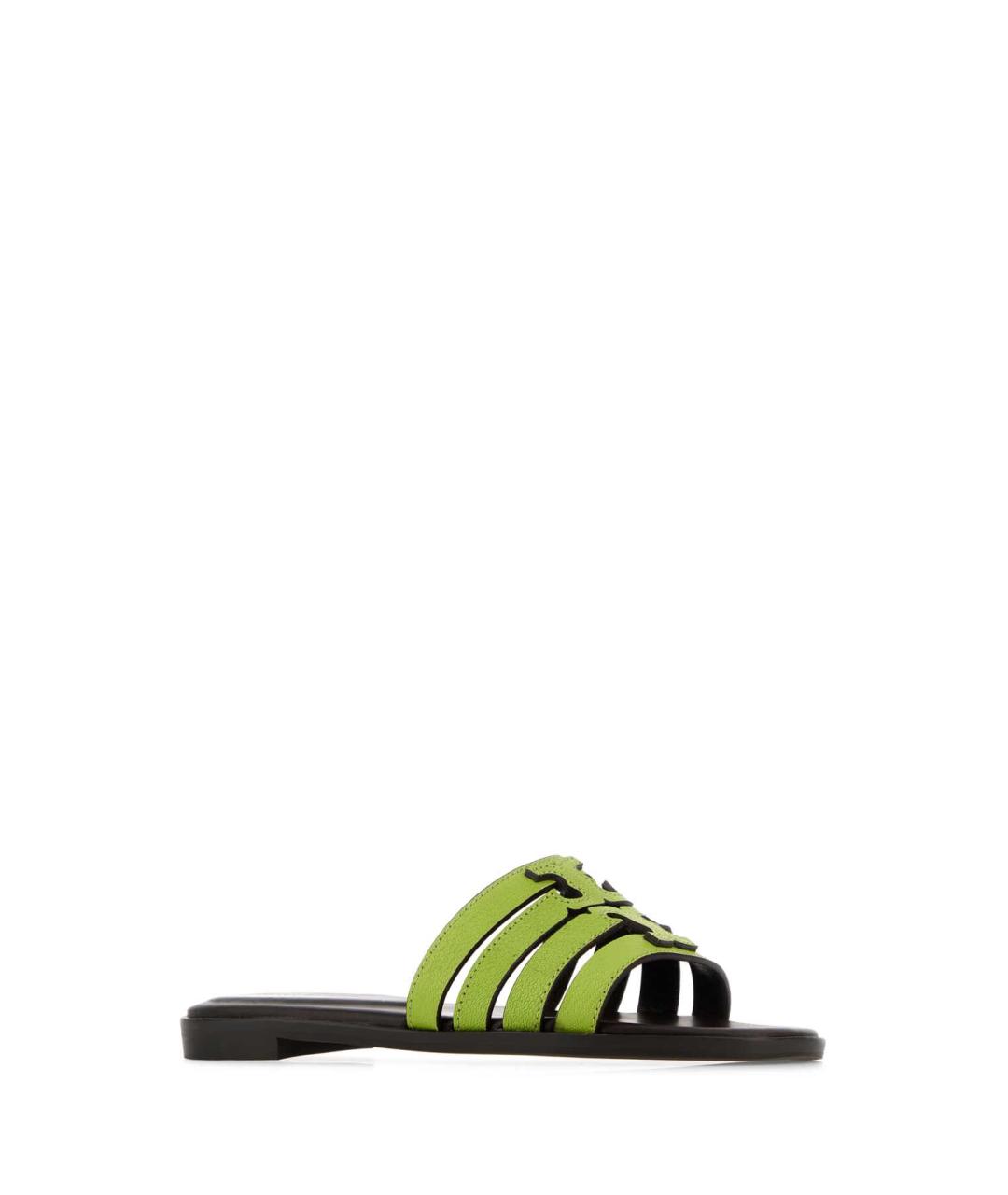 TORY BURCH Зеленые кожаные шлепанцы, фото 2