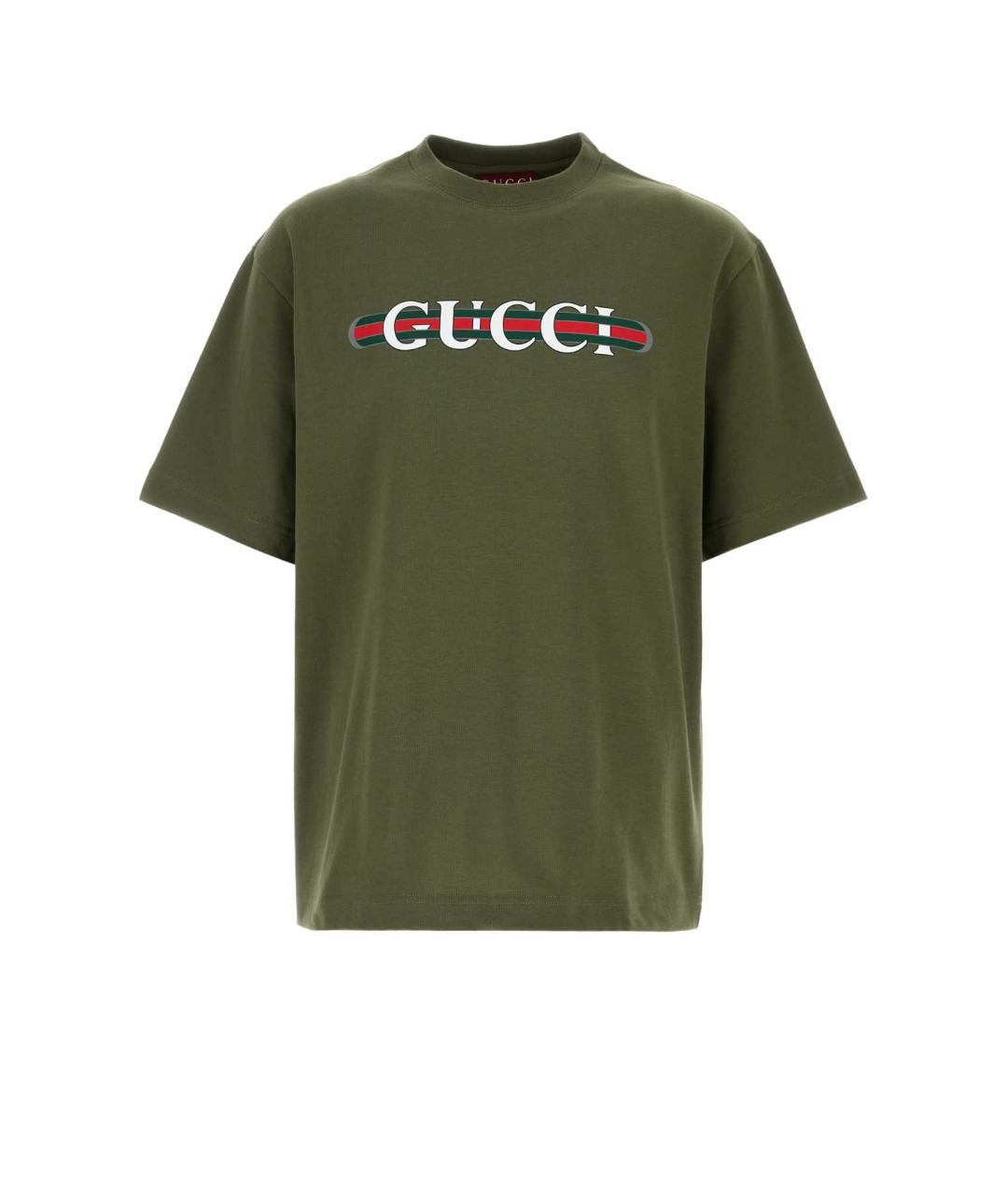 GUCCI Хаки хлопковая футболка, фото 1