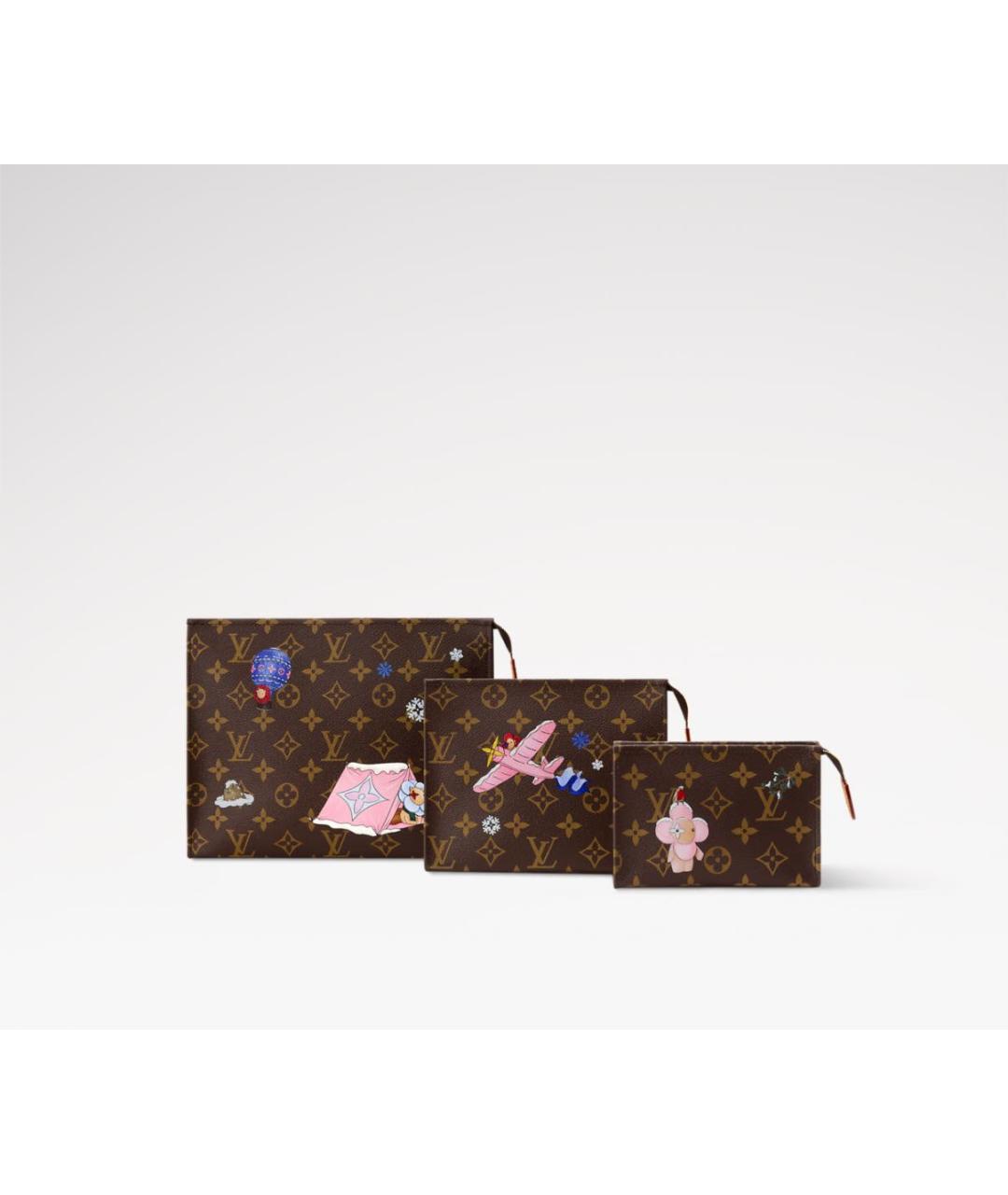 LOUIS VUITTON Коричневая кожаная косметичка, фото 4