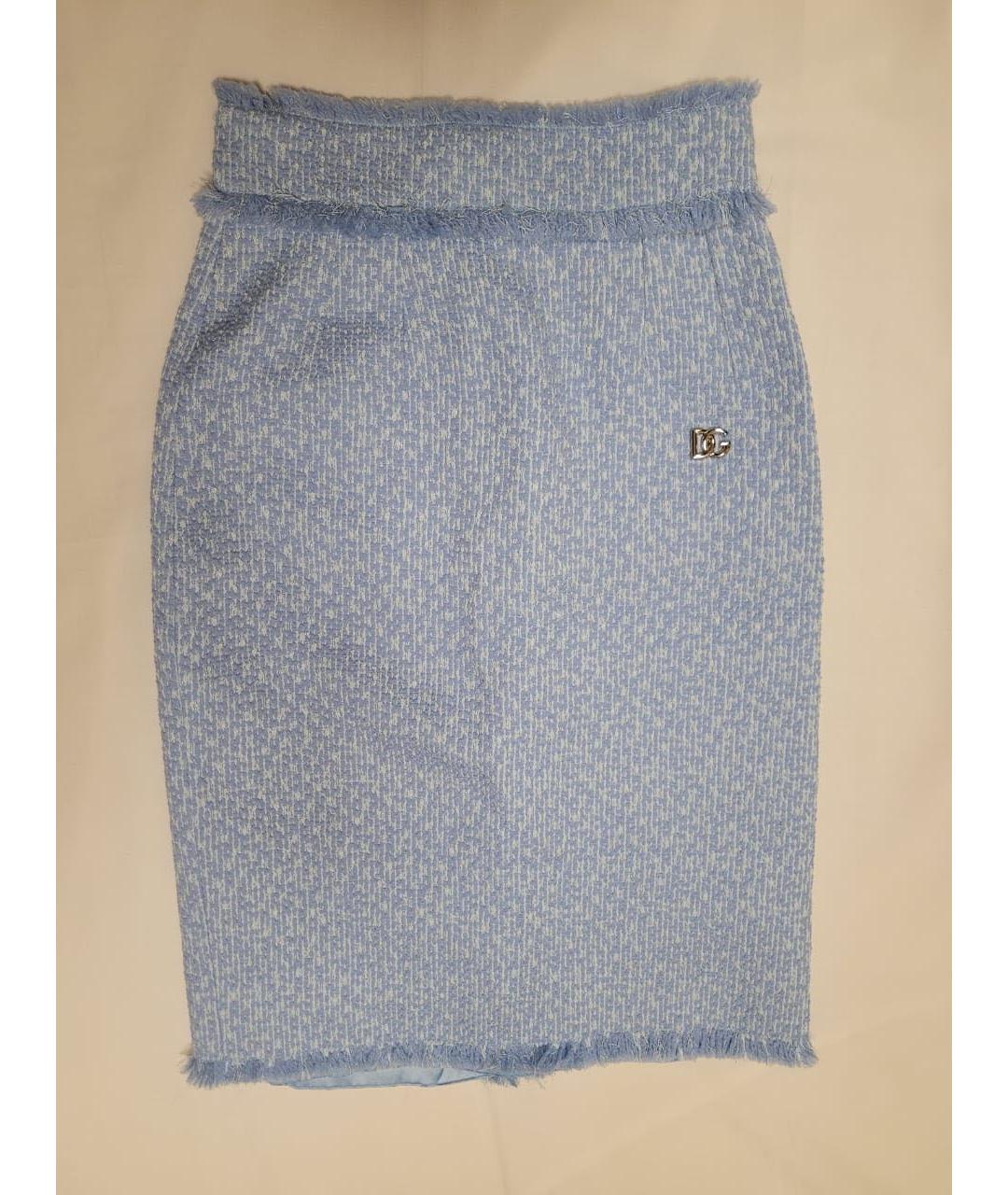 DOLCE&GABBANA Голубая твидовая юбка миди, фото 2