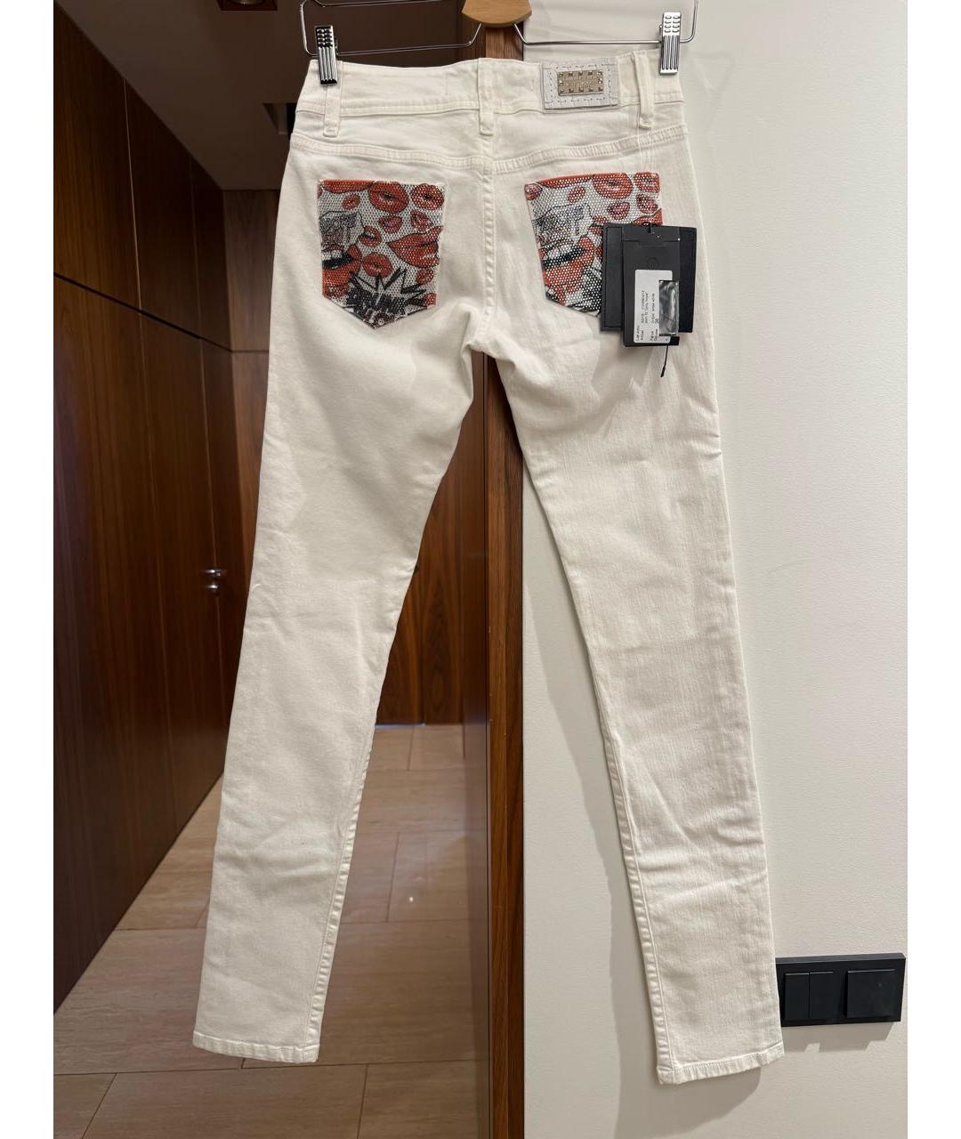 PHILIPP PLEIN Белые хлопко-эластановые джинсы скинни, фото 2