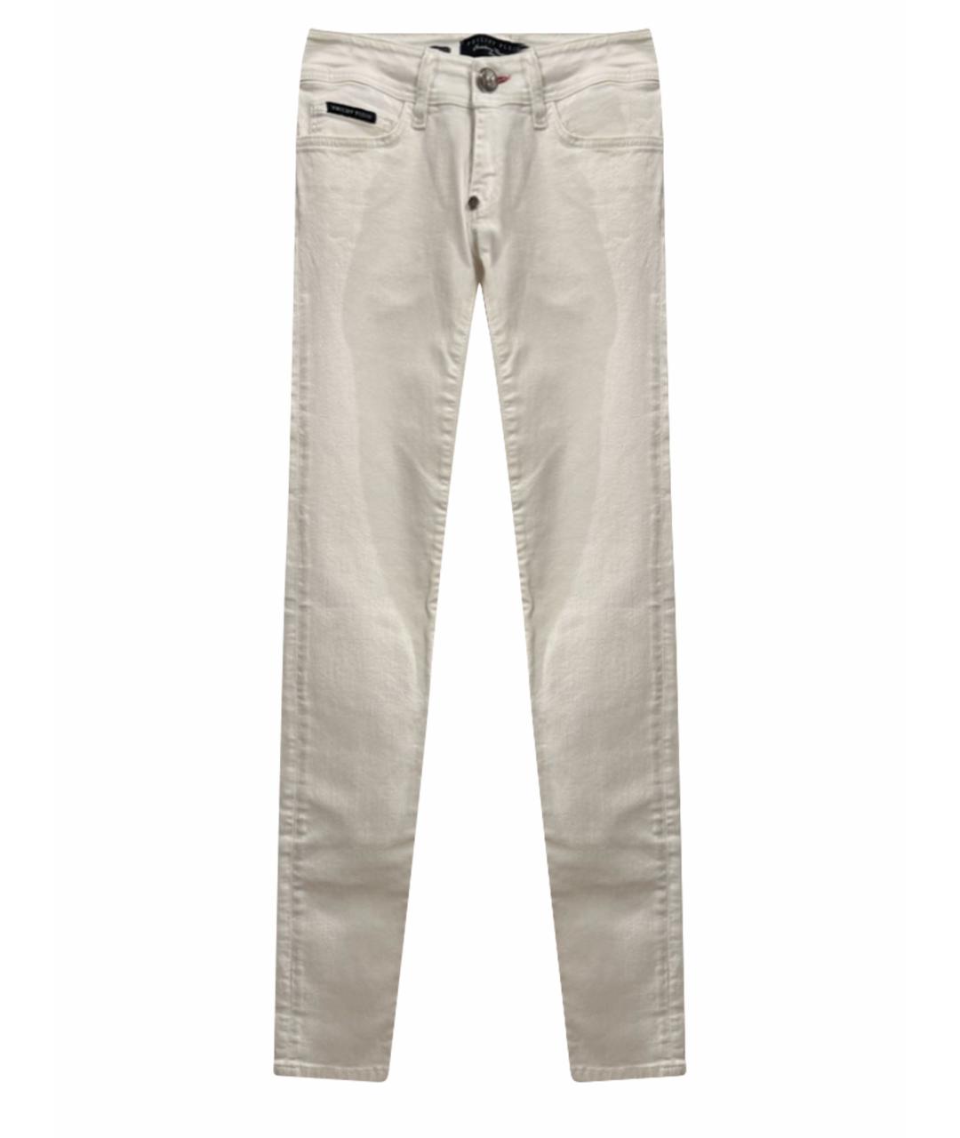PHILIPP PLEIN Белые хлопко-эластановые джинсы скинни, фото 1