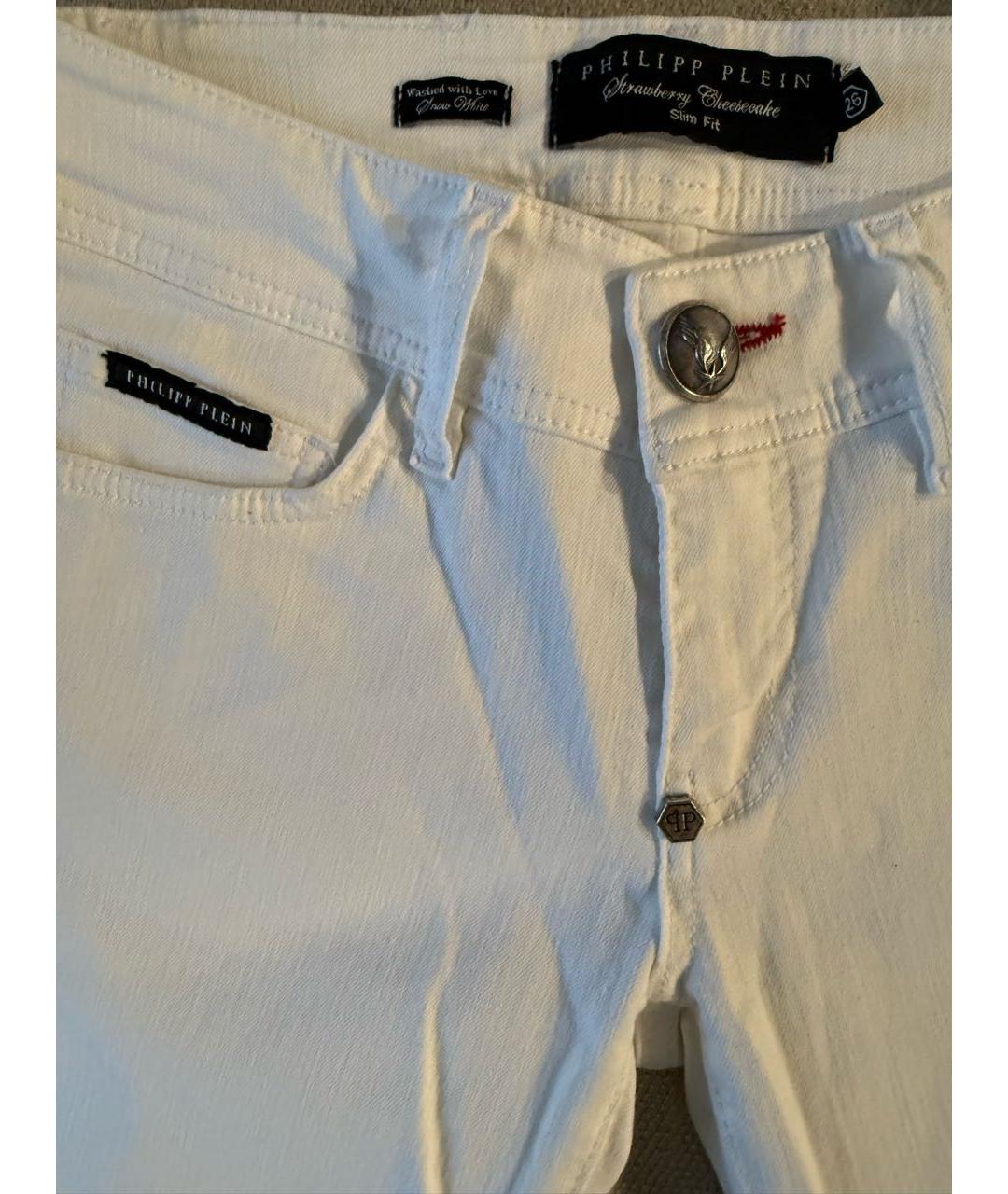 PHILIPP PLEIN Белые хлопко-эластановые джинсы скинни, фото 4