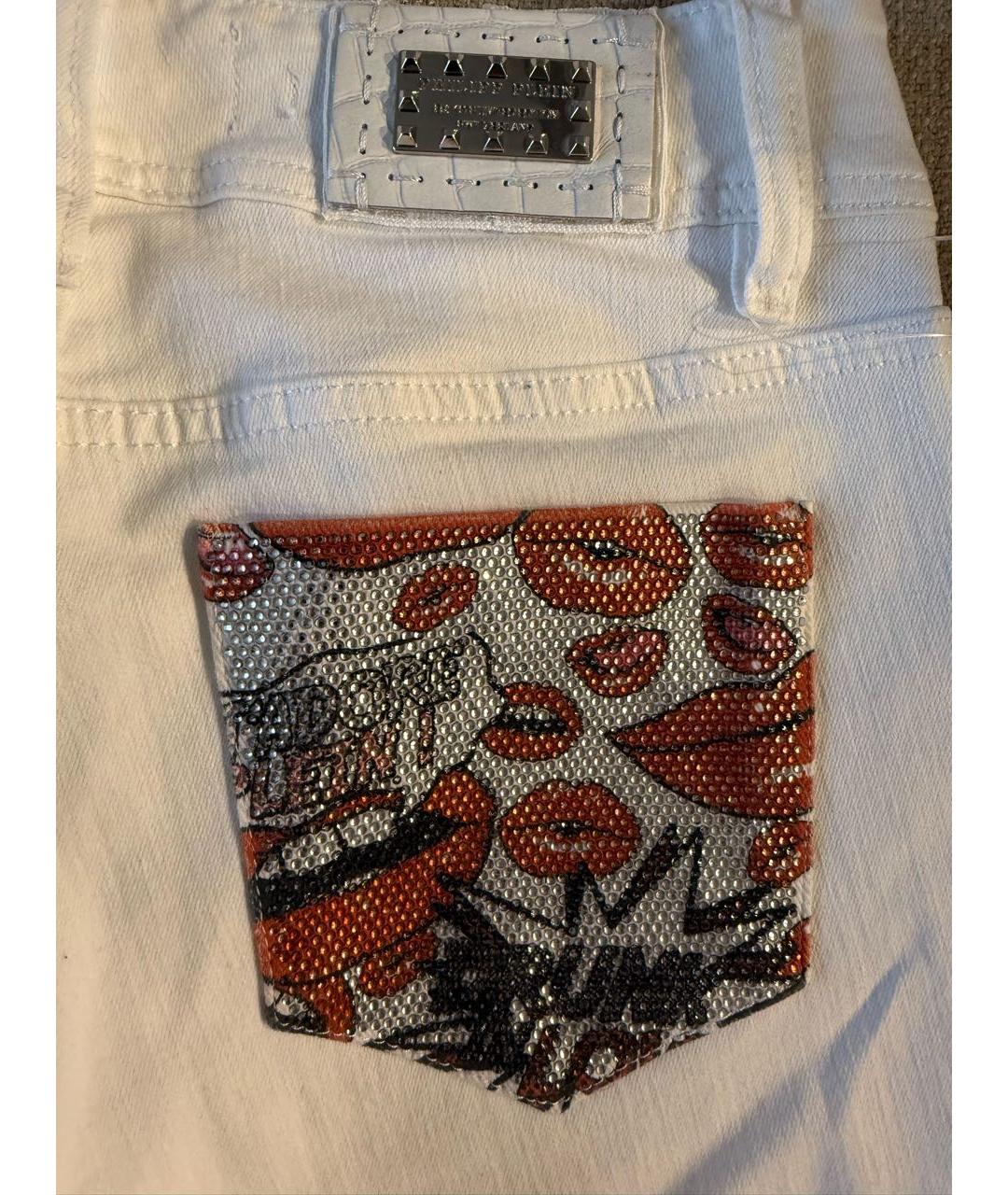 PHILIPP PLEIN Белые хлопко-эластановые джинсы скинни, фото 3