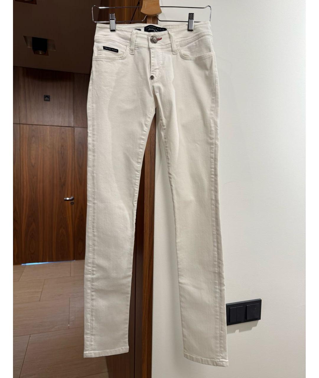 PHILIPP PLEIN Белые хлопко-эластановые джинсы скинни, фото 6