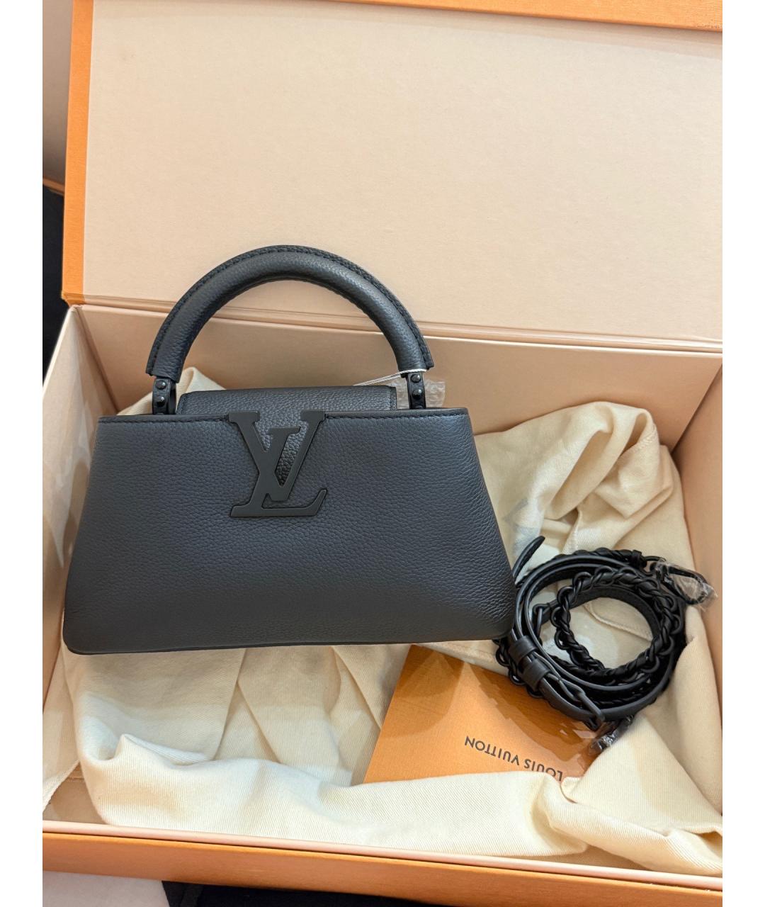 LOUIS VUITTON Черная кожаная сумка с короткими ручками, фото 2