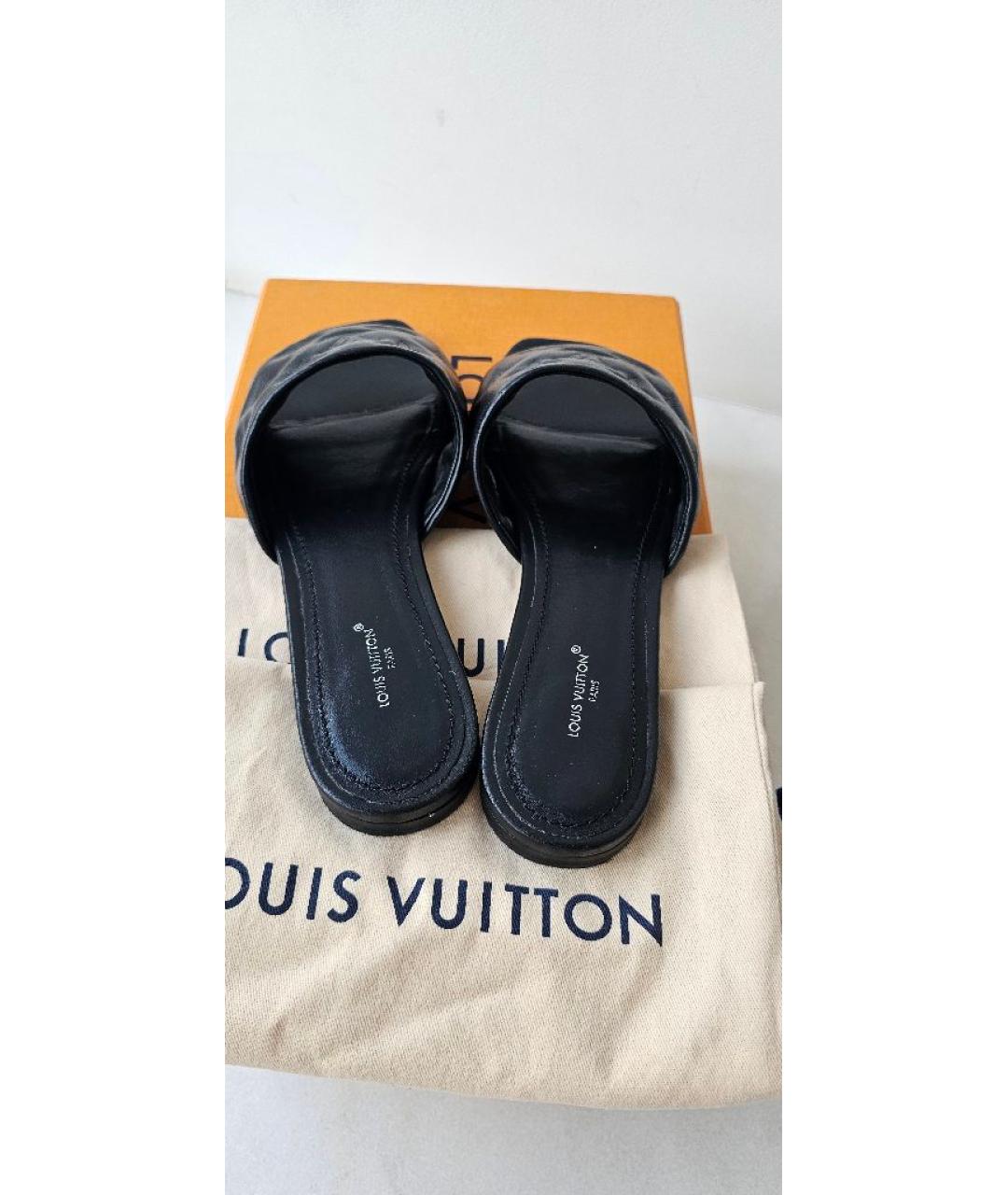 LOUIS VUITTON Черные кожаные шлепанцы, фото 4