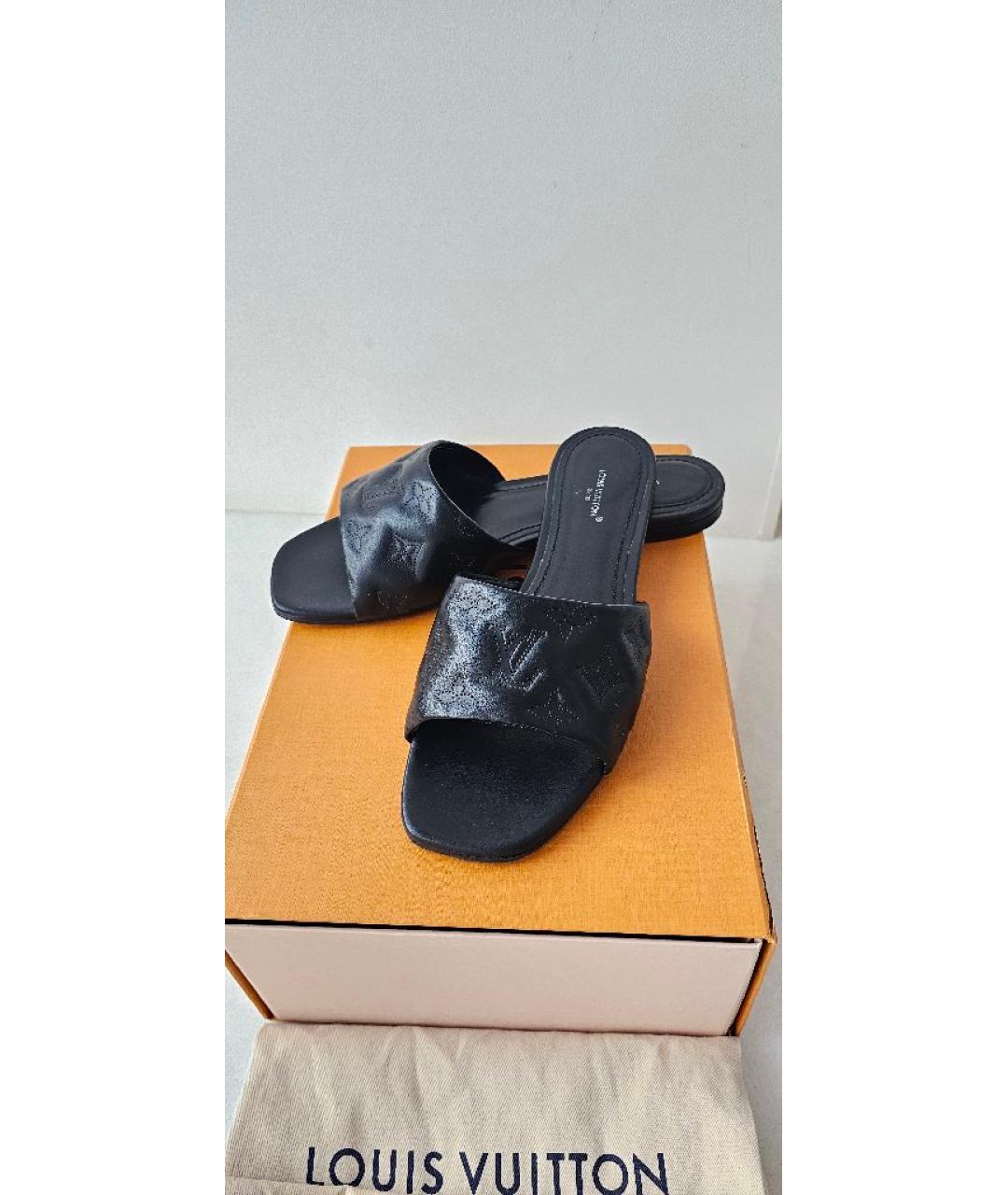 LOUIS VUITTON Черные кожаные шлепанцы, фото 7