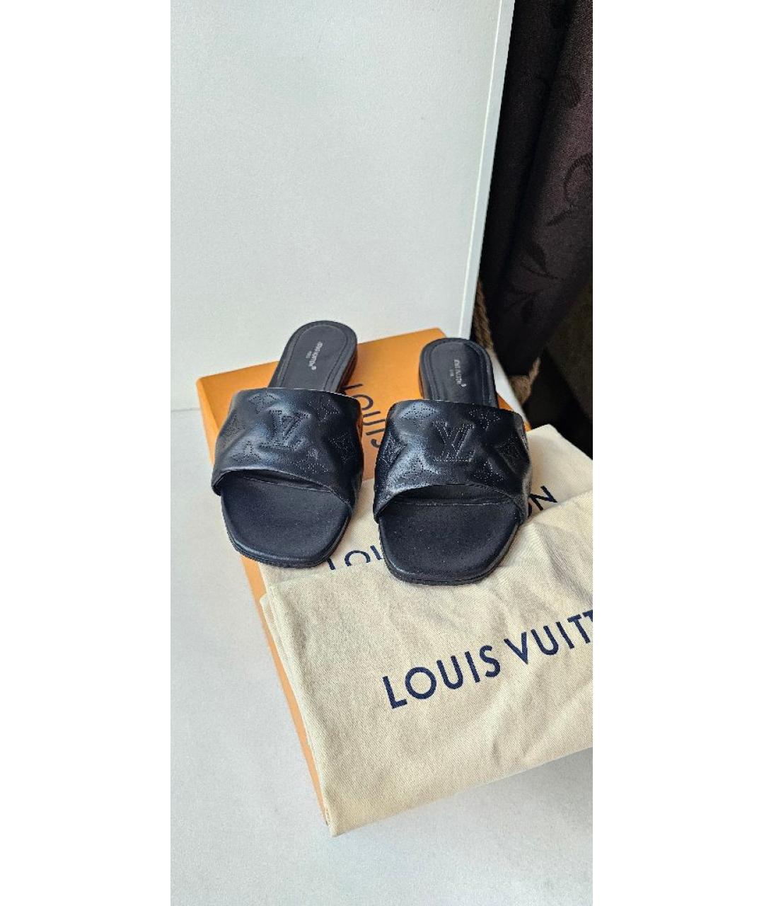 LOUIS VUITTON Черные кожаные шлепанцы, фото 2