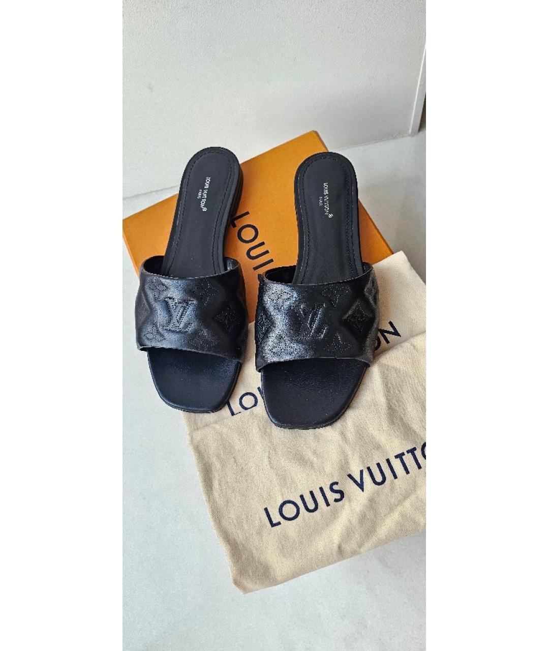 LOUIS VUITTON Черные кожаные шлепанцы, фото 3