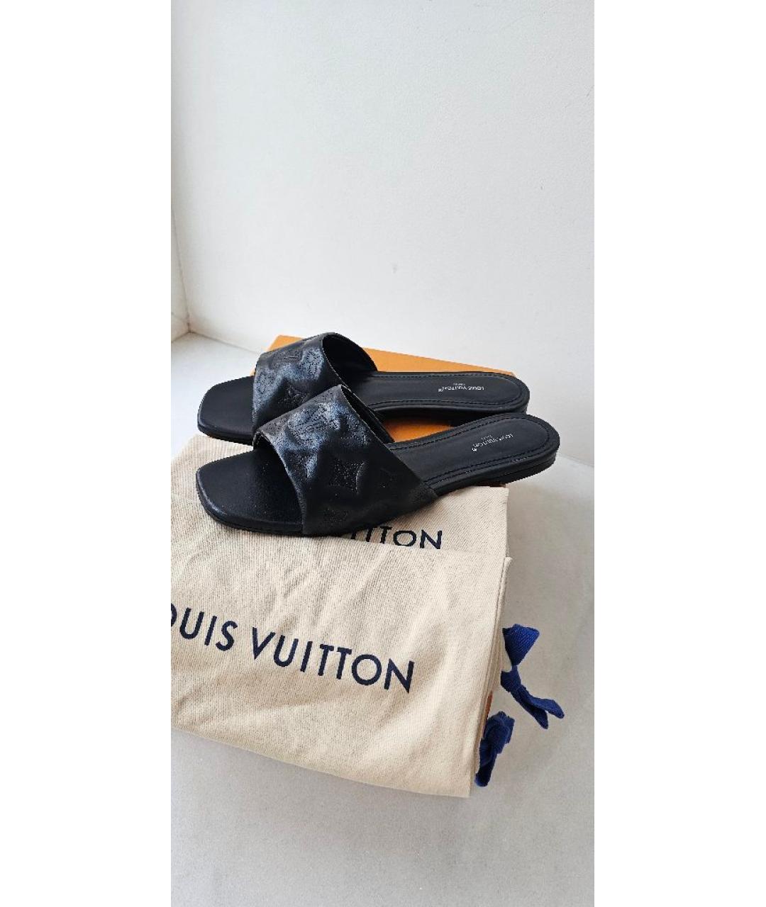 LOUIS VUITTON Черные кожаные шлепанцы, фото 10