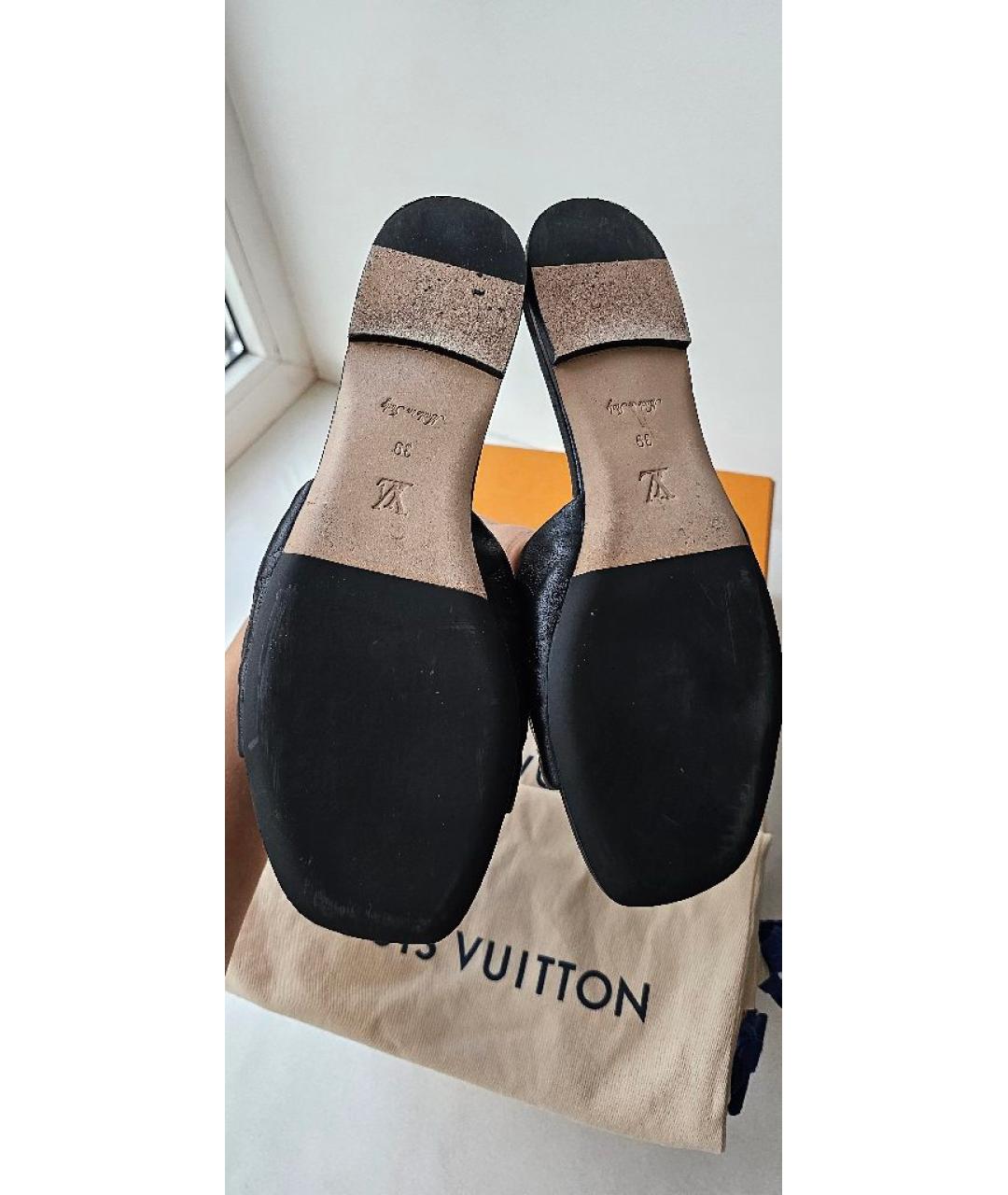 LOUIS VUITTON Черные кожаные шлепанцы, фото 6
