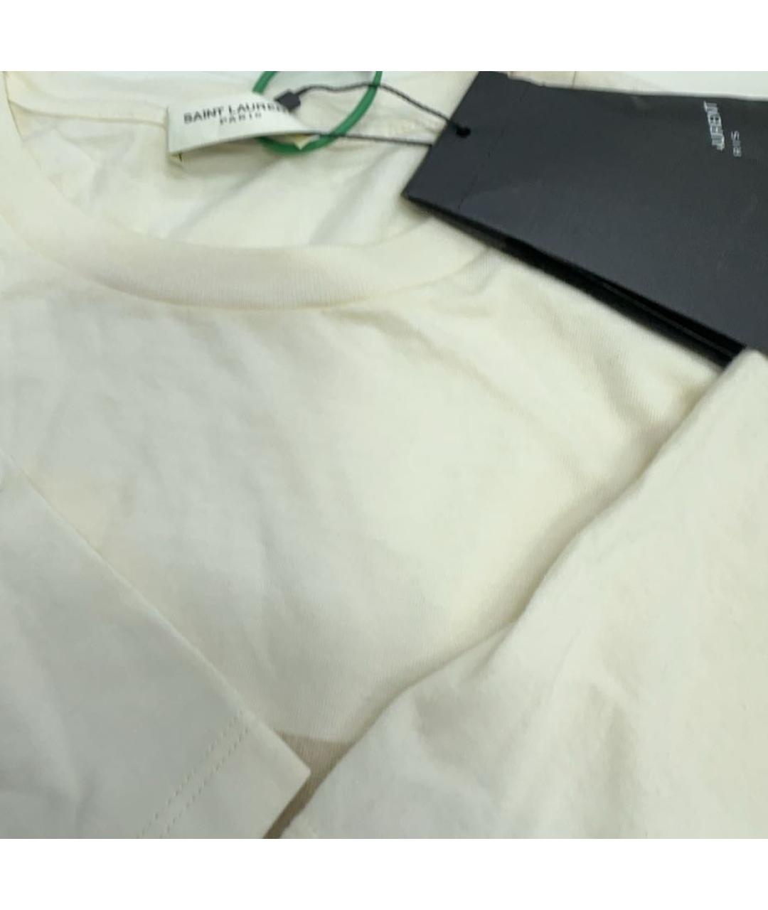 SAINT LAURENT Бежевая хлопковая футболка, фото 7