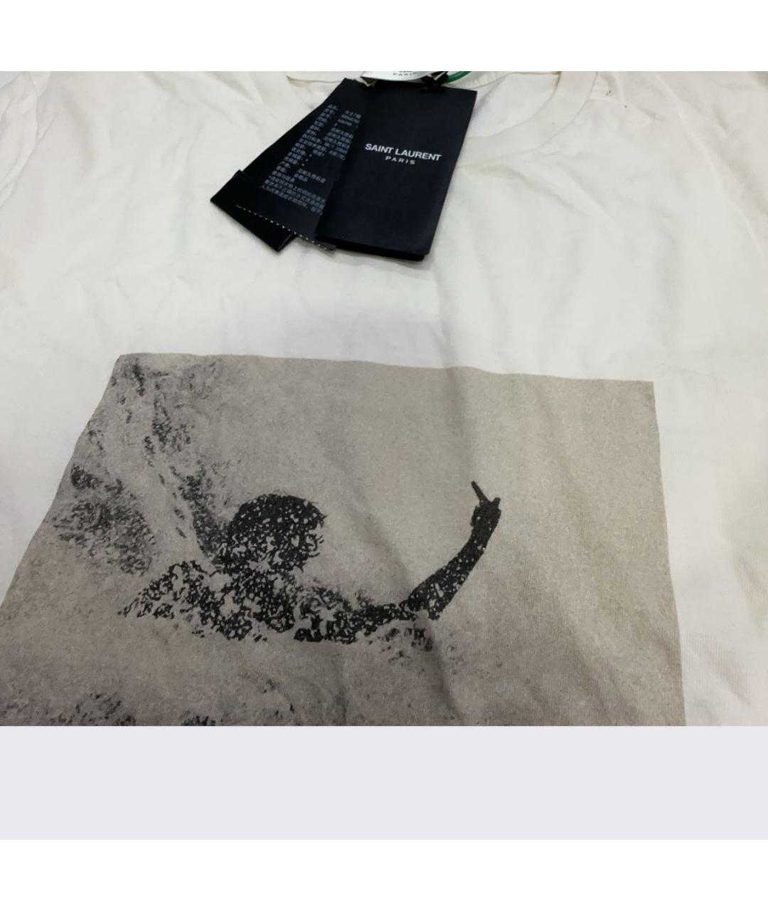 SAINT LAURENT Бежевая хлопковая футболка, фото 3