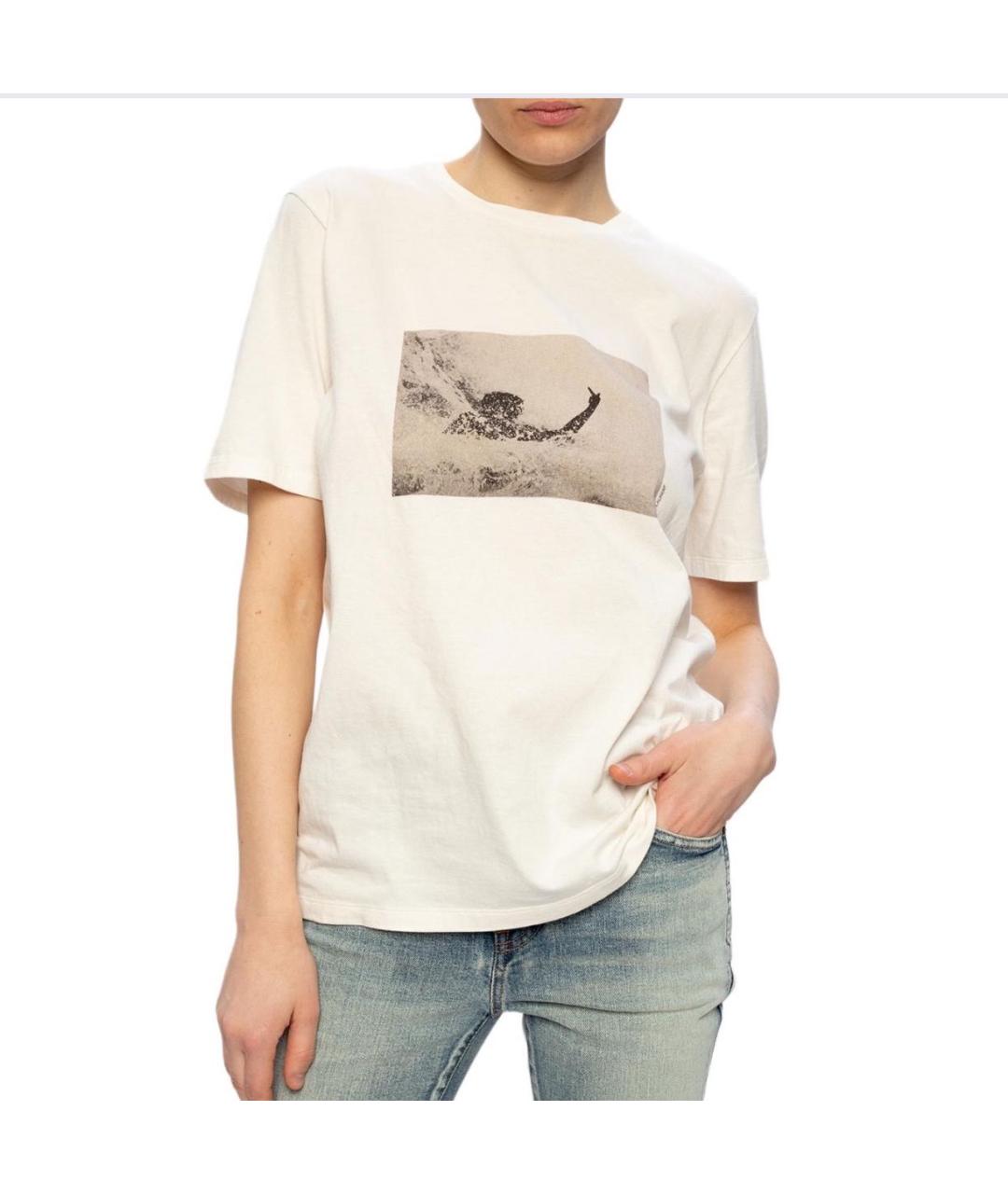 SAINT LAURENT Бежевая хлопковая футболка, фото 2