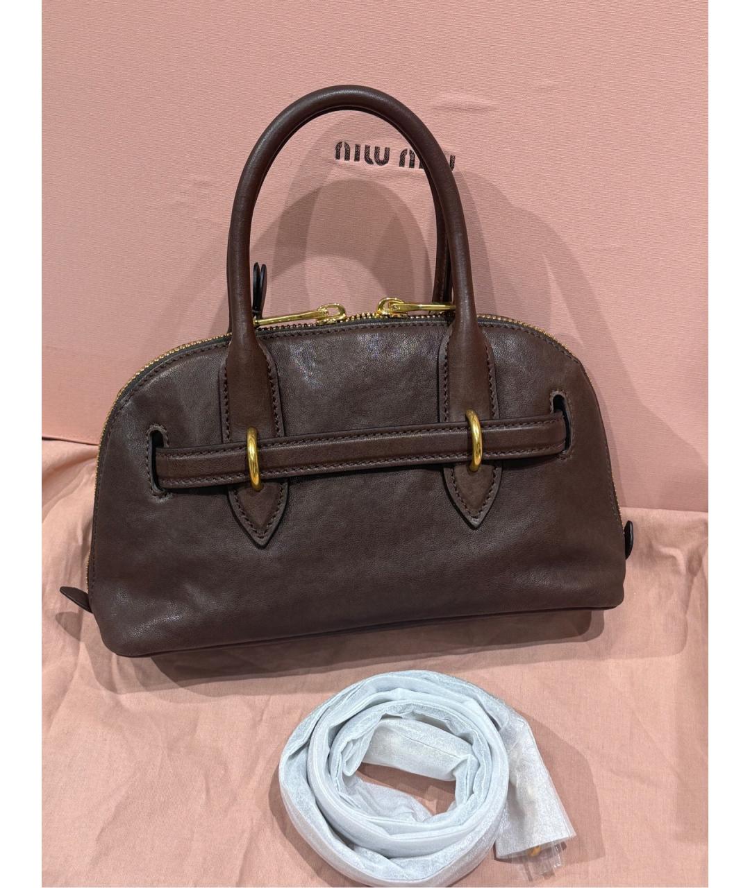 MIU MIU Коричневая кожаная сумка с короткими ручками, фото 5