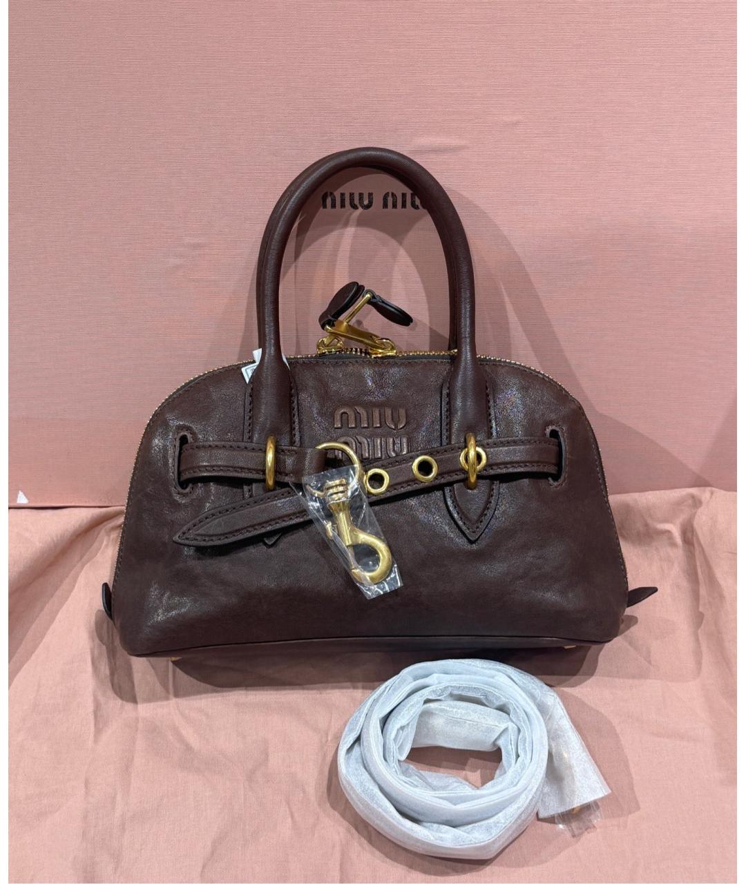 MIU MIU Коричневая кожаная сумка с короткими ручками, фото 8