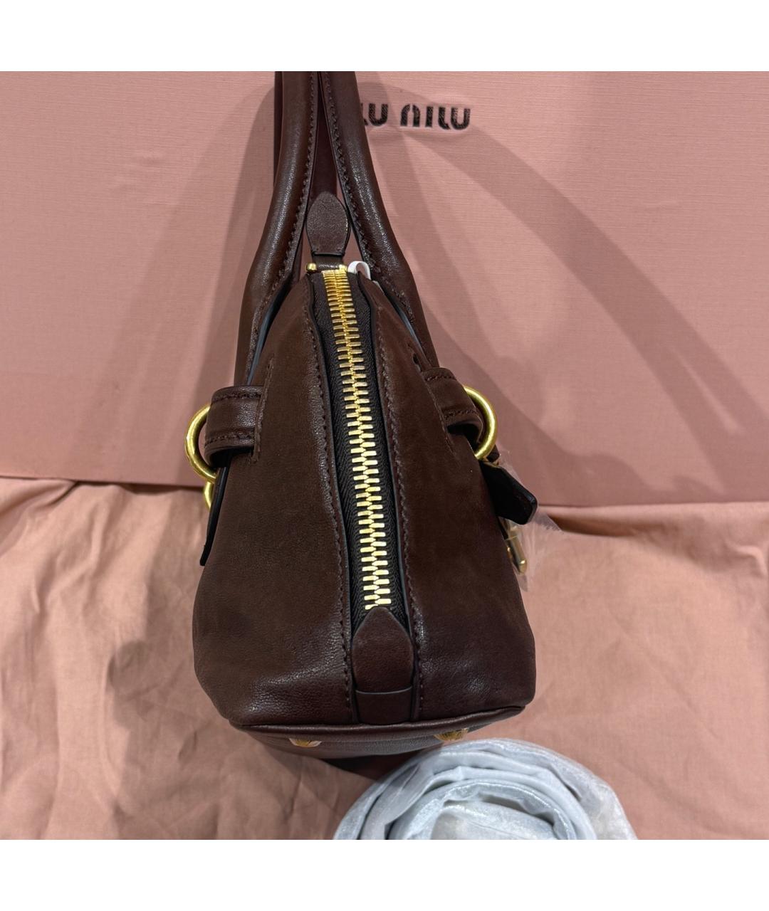 MIU MIU Коричневая кожаная сумка с короткими ручками, фото 4