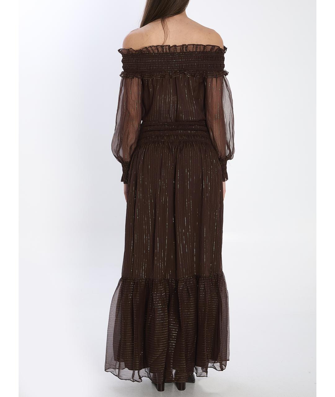 SELF-PORTRAIT Коричневое шелковое вечернее платье, фото 5