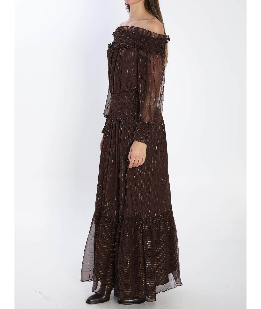 SELF-PORTRAIT Коричневое шелковое вечернее платье, фото 3