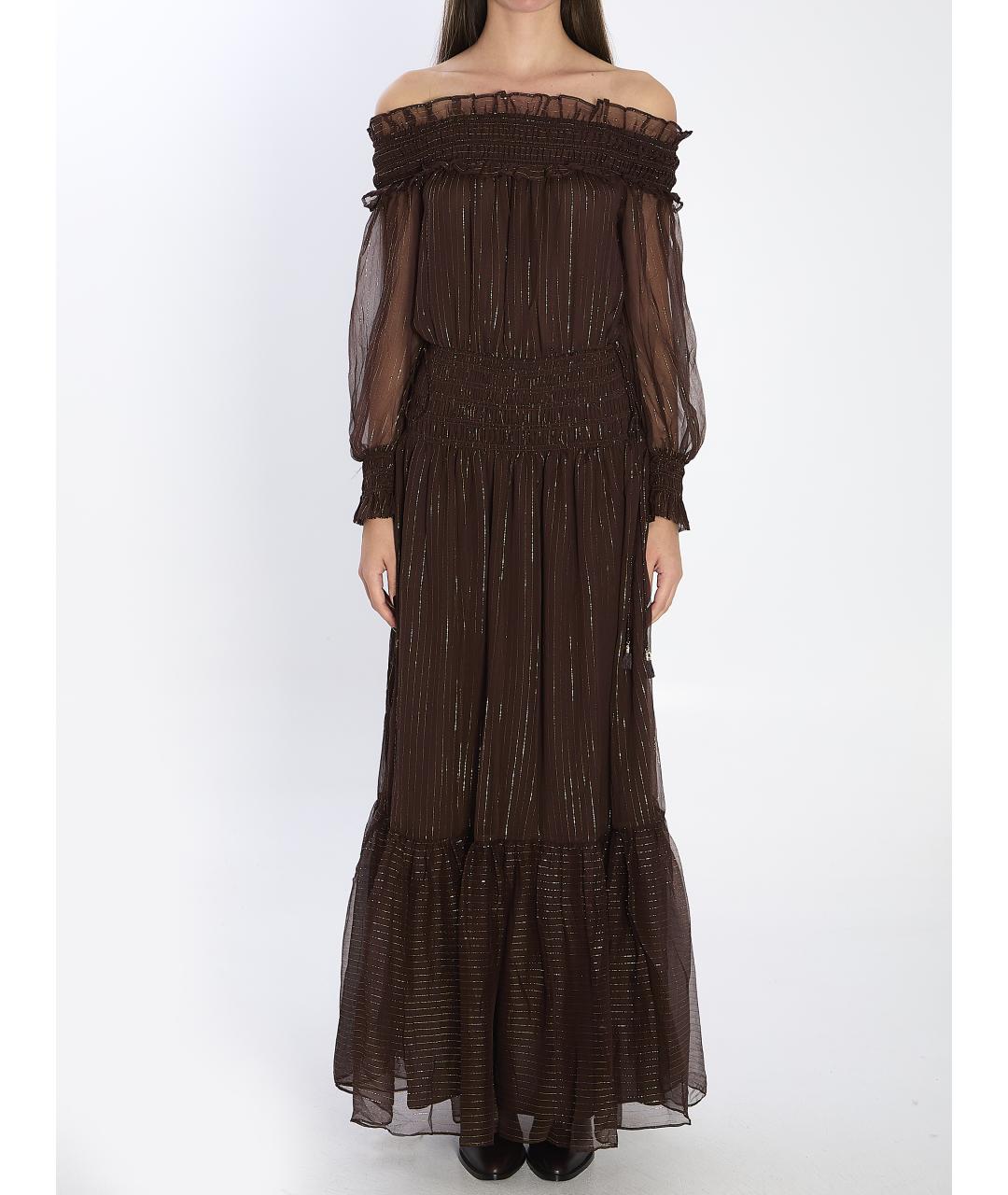 SELF-PORTRAIT Коричневое шелковое вечернее платье, фото 2