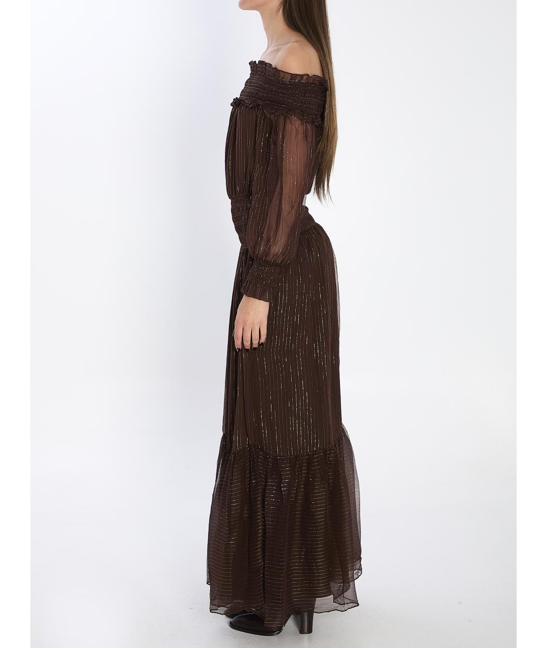 SELF-PORTRAIT Коричневое шелковое вечернее платье, фото 4