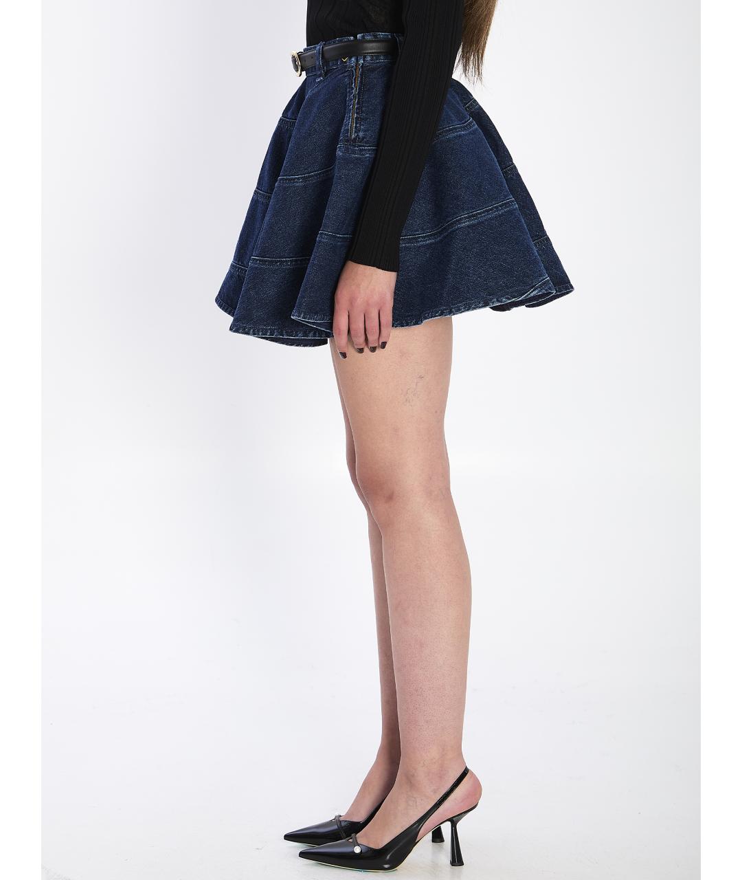 SELF-PORTRAIT Синяя деним юбка мини, фото 3