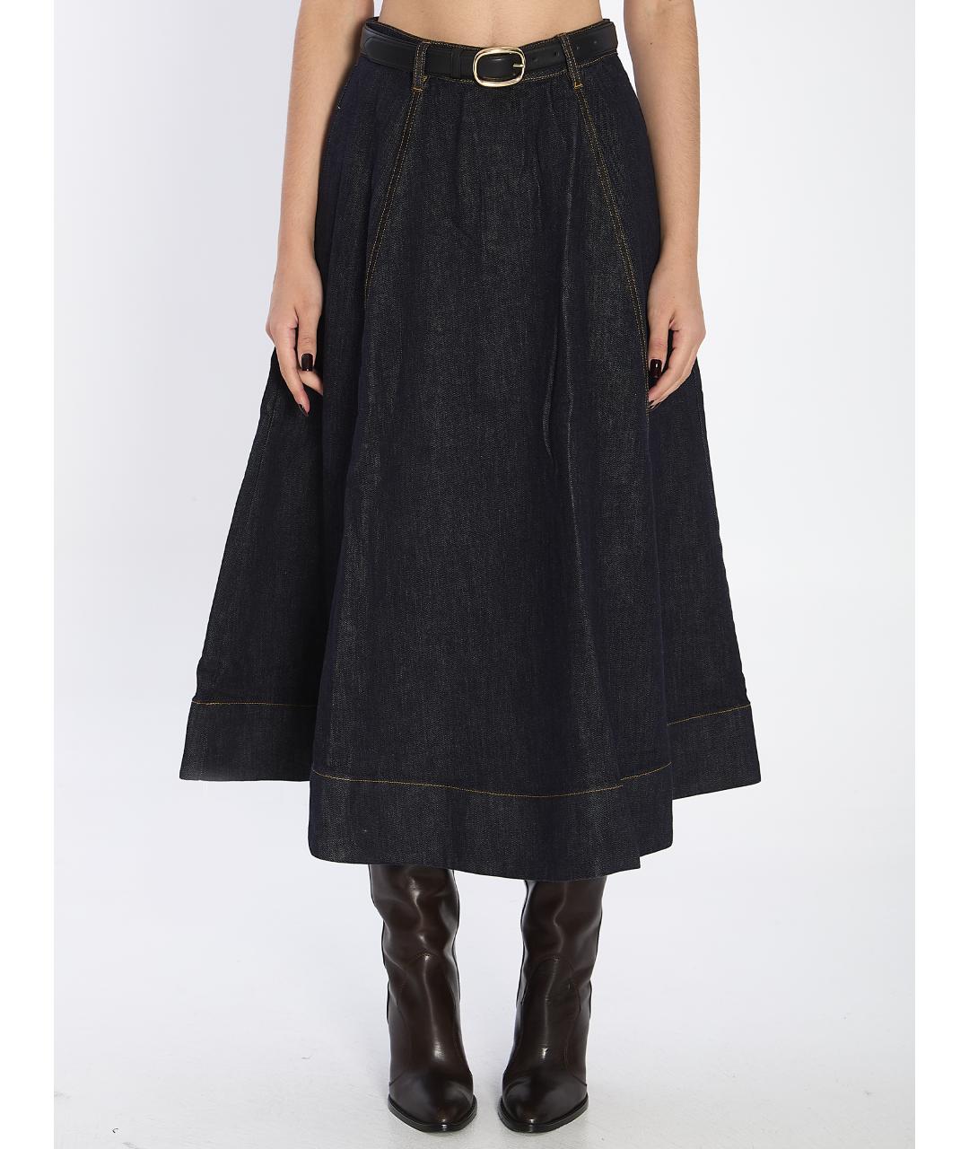 SELF-PORTRAIT Темно-синяя хлопковая юбка миди, фото 5