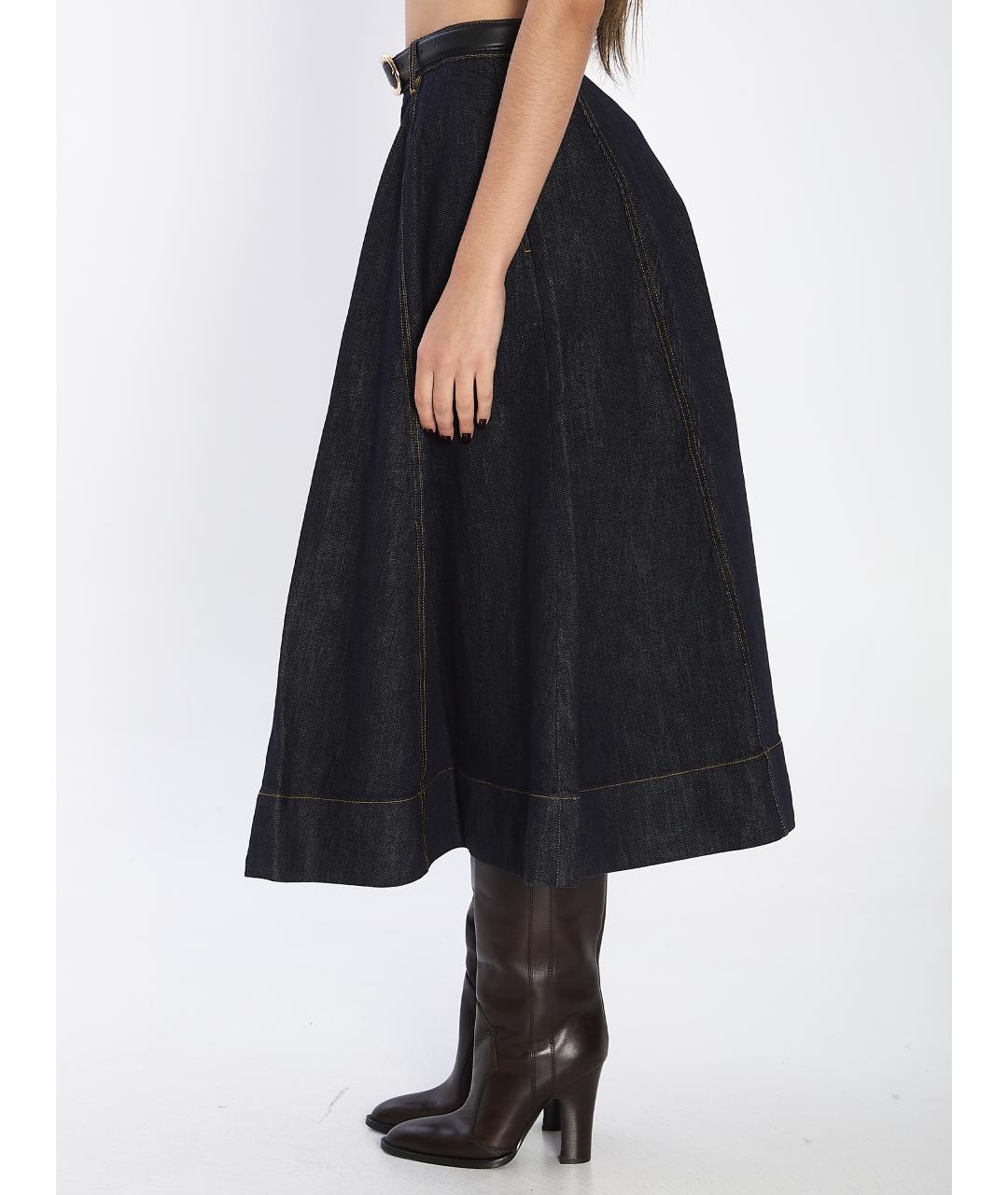 SELF-PORTRAIT Темно-синяя хлопковая юбка миди, фото 4