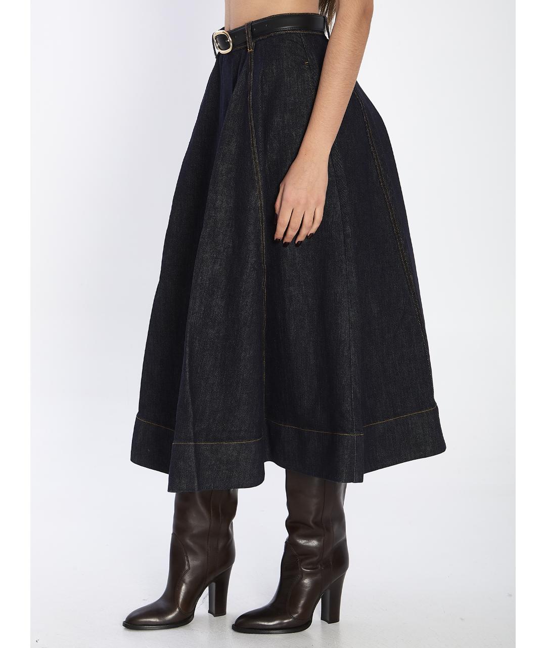 SELF-PORTRAIT Темно-синяя хлопковая юбка миди, фото 3