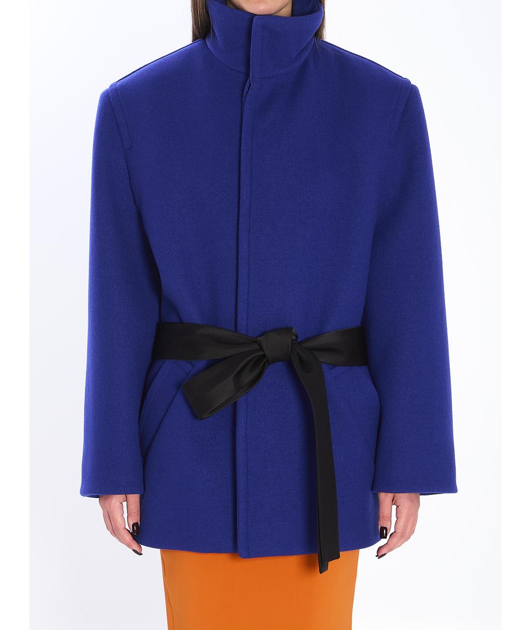 SAINT LAURENT Синее шерстяное пальто, фото 2