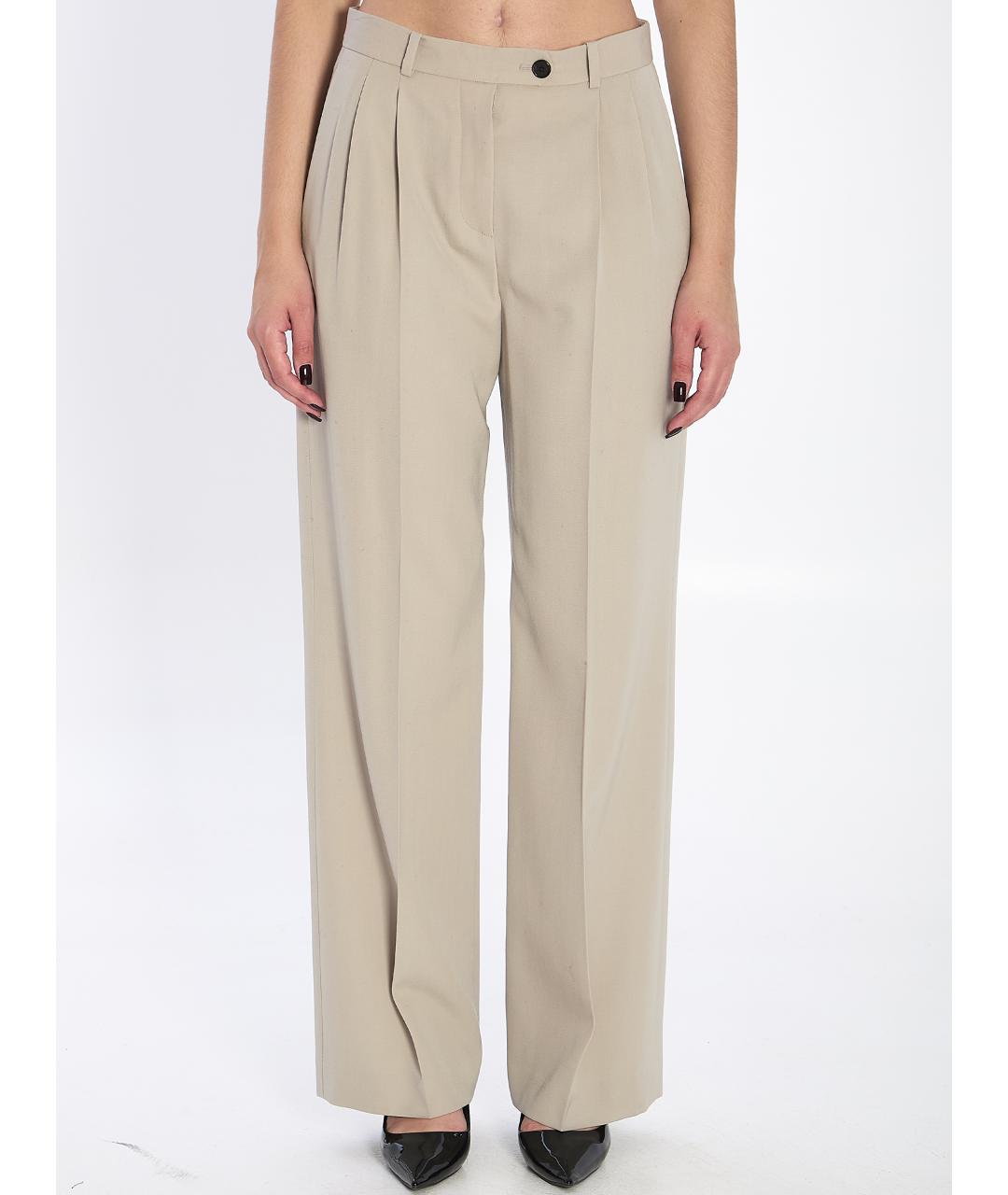 THE ROW Бежевые шерстяные прямые брюки, фото 2