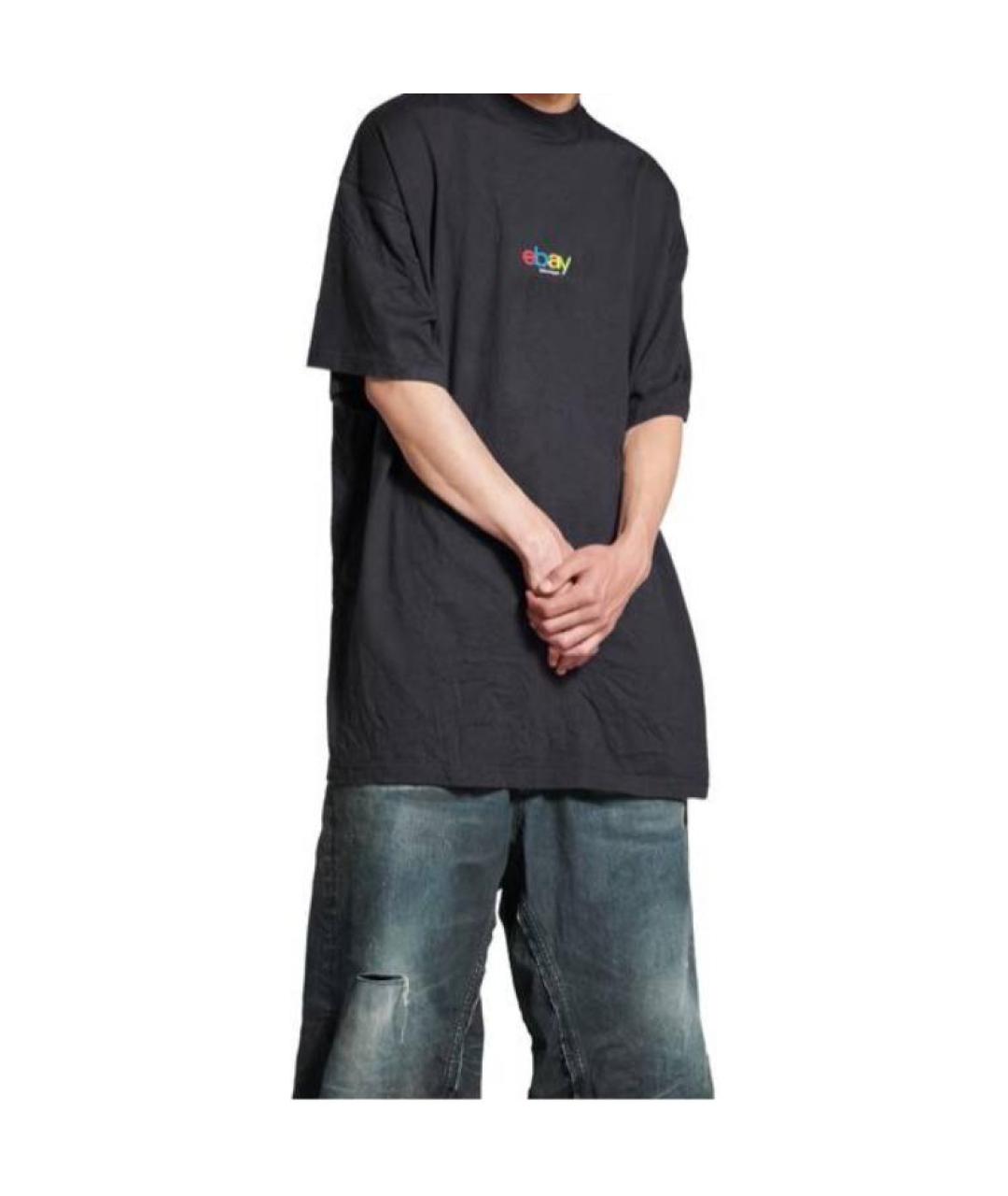 BALENCIAGA Черная хлопковая футболка, фото 4