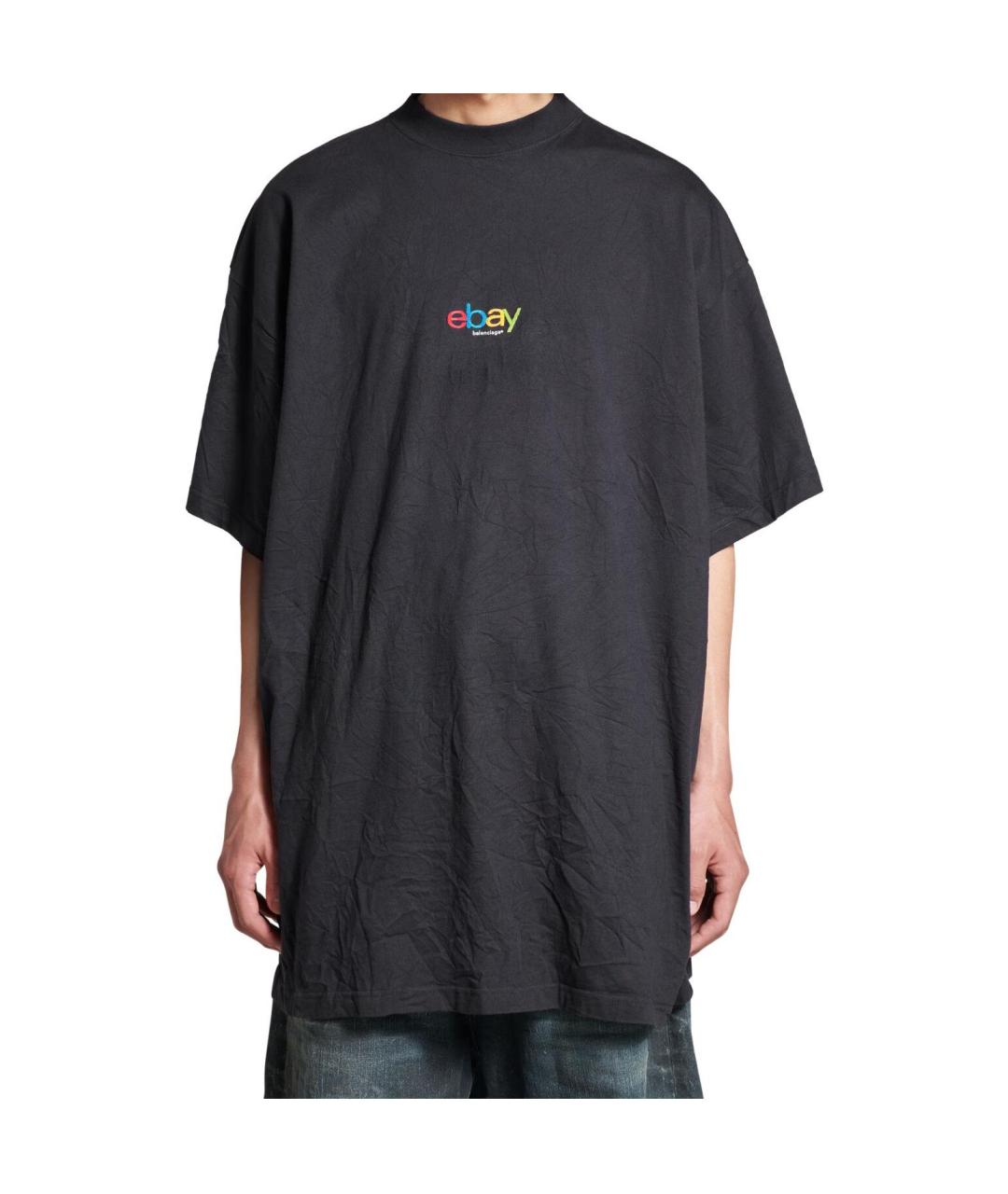 BALENCIAGA Черная хлопковая футболка, фото 3