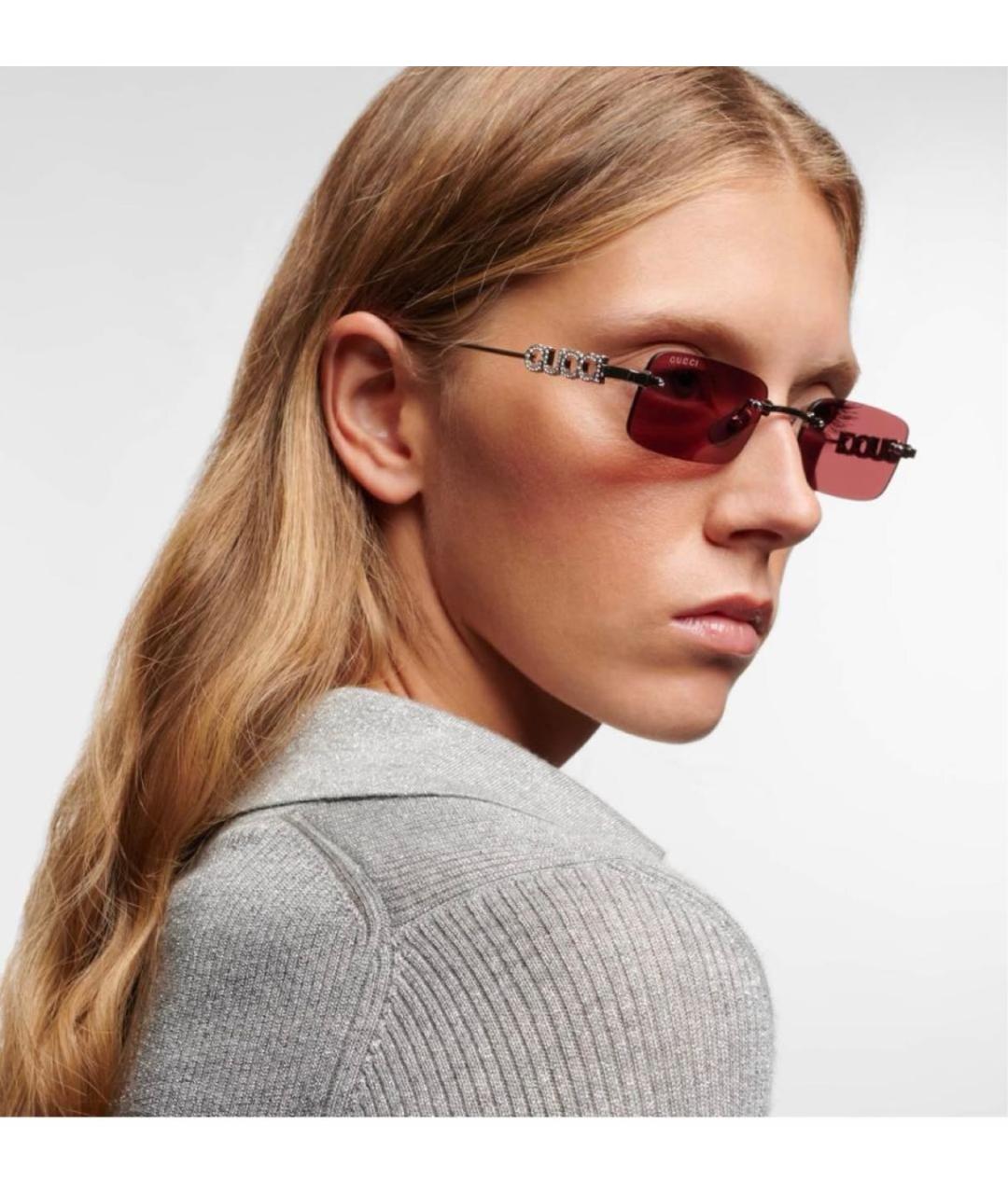 GUCCI Бордовые металлические солнцезащитные очки, фото 3