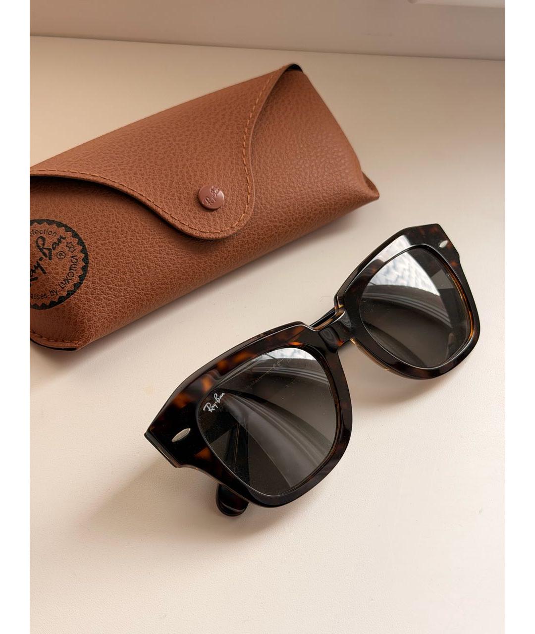 RAY BAN Коричневые солнцезащитные очки из рога буйвола, фото 6