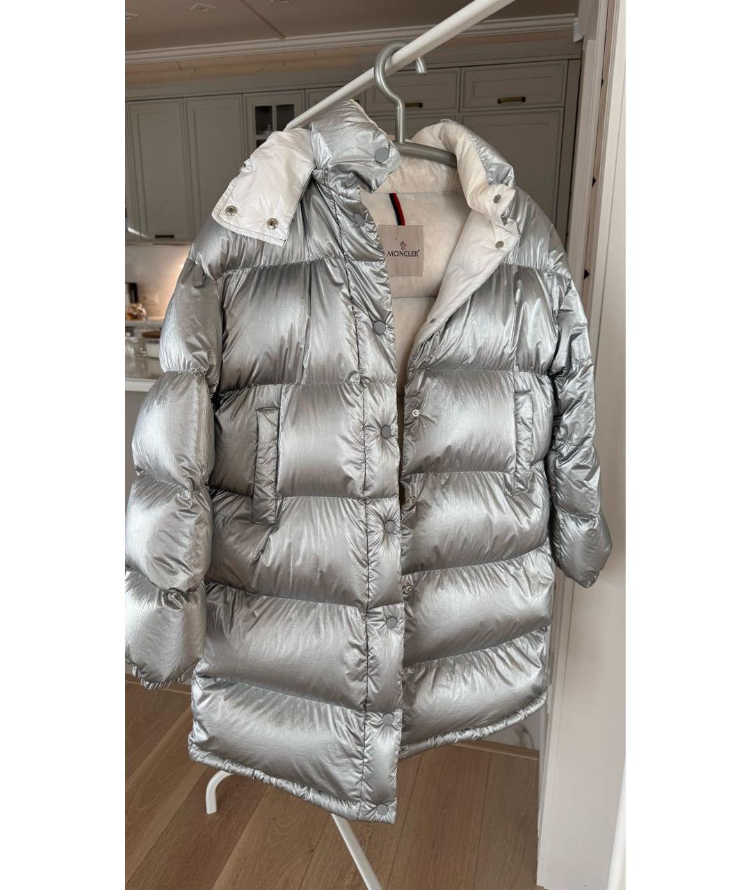MONCLER Серебрянный полиамидовый пуховик, фото 9