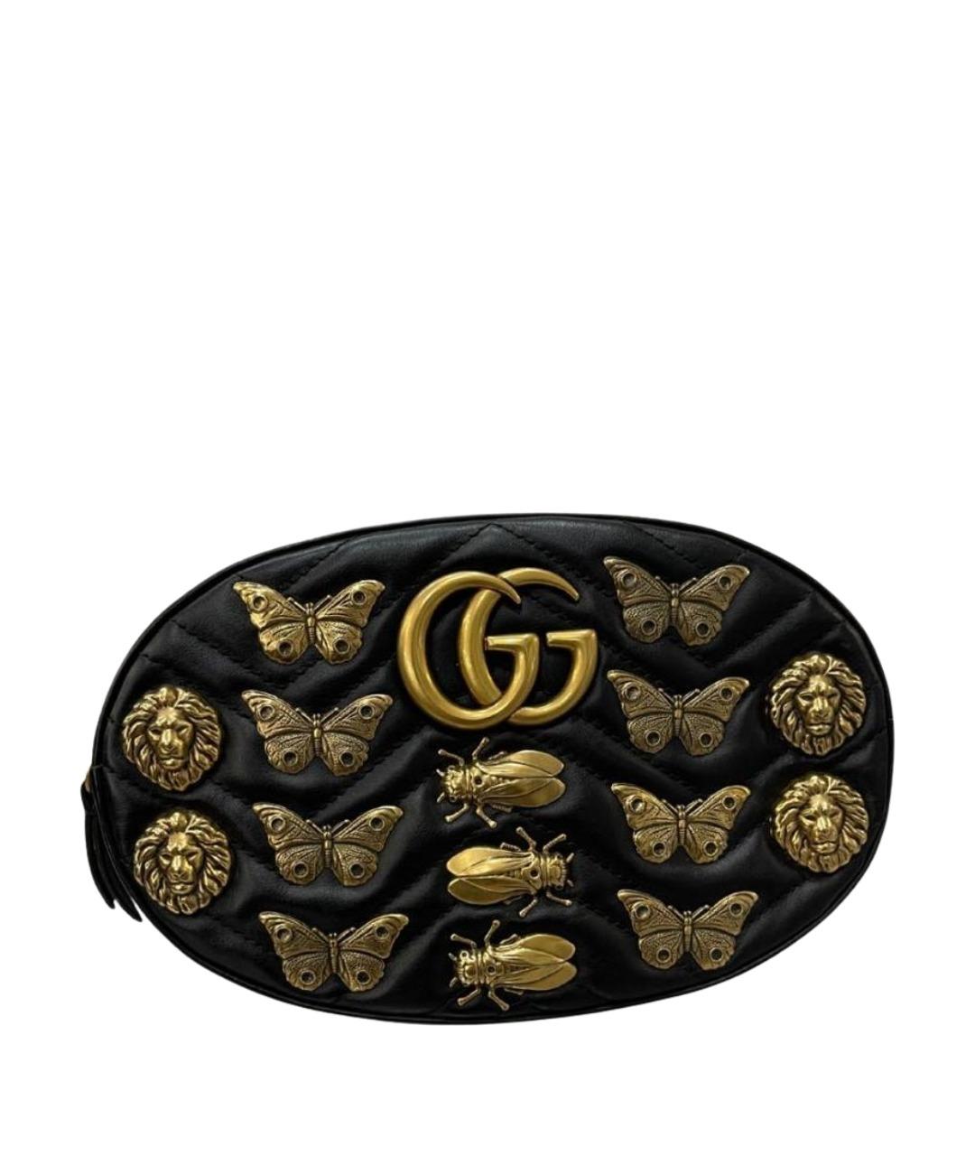 GUCCI Черная кожаная поясная сумка, фото 1