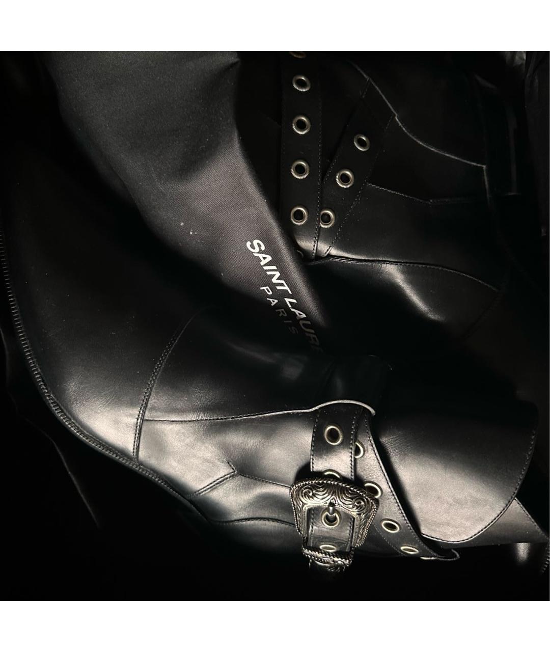 SAINT LAURENT Черные кожаные высокие ботинки, фото 4